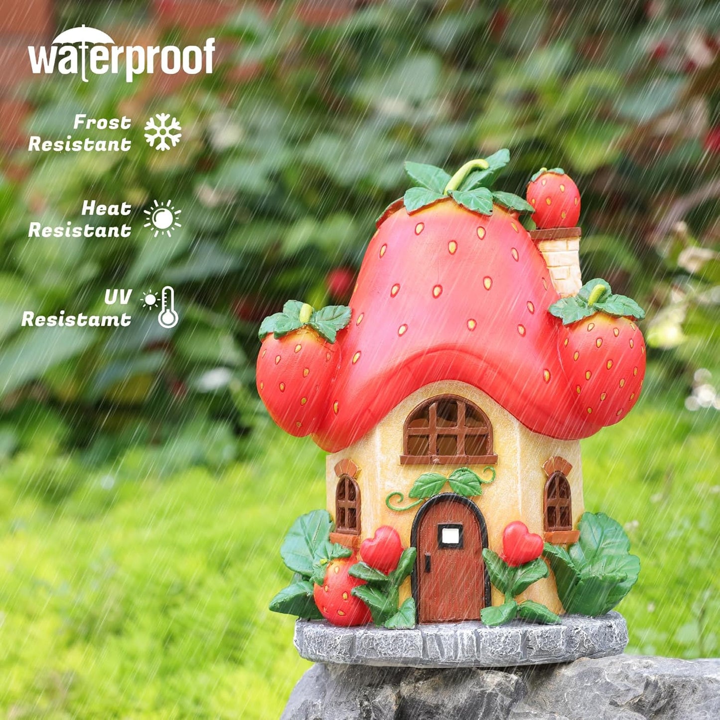 Solar Fairy Garden Houses - Fairy Outdoor Decor Strawberry Houses with Solar Light for Patio Balcony Yard,Lawn Ornament Perfect Garden Gift