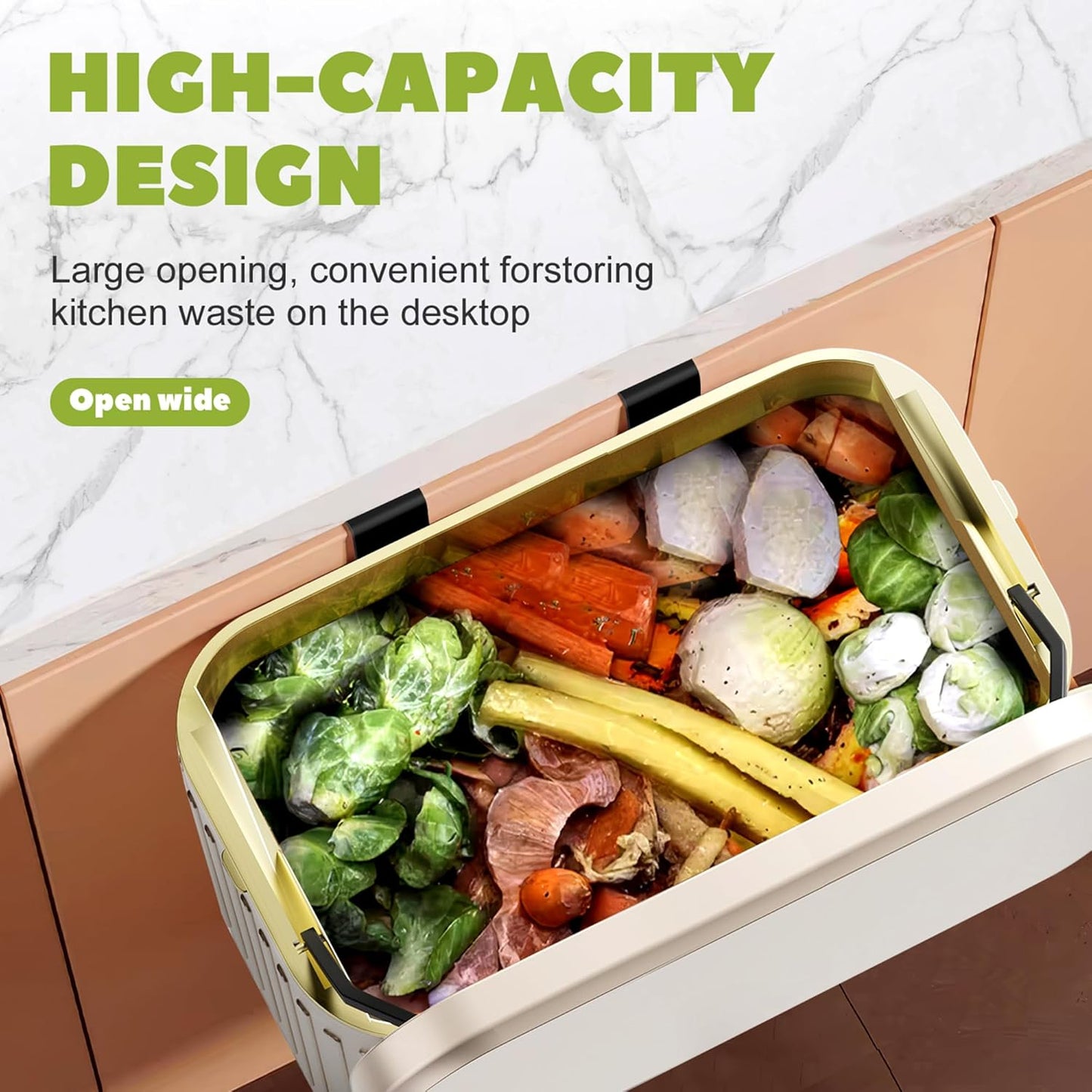 GloDeals Kitchen Trash Can with Lid, 2 in 1 Small Garbage Can Compost Bin Countertop, Wall-Mounted Under Sink Indoor Trash Bin for Kitchen, Bathroom, Cabinet Trash Can Hanging (4L, White/1.05 Gal)