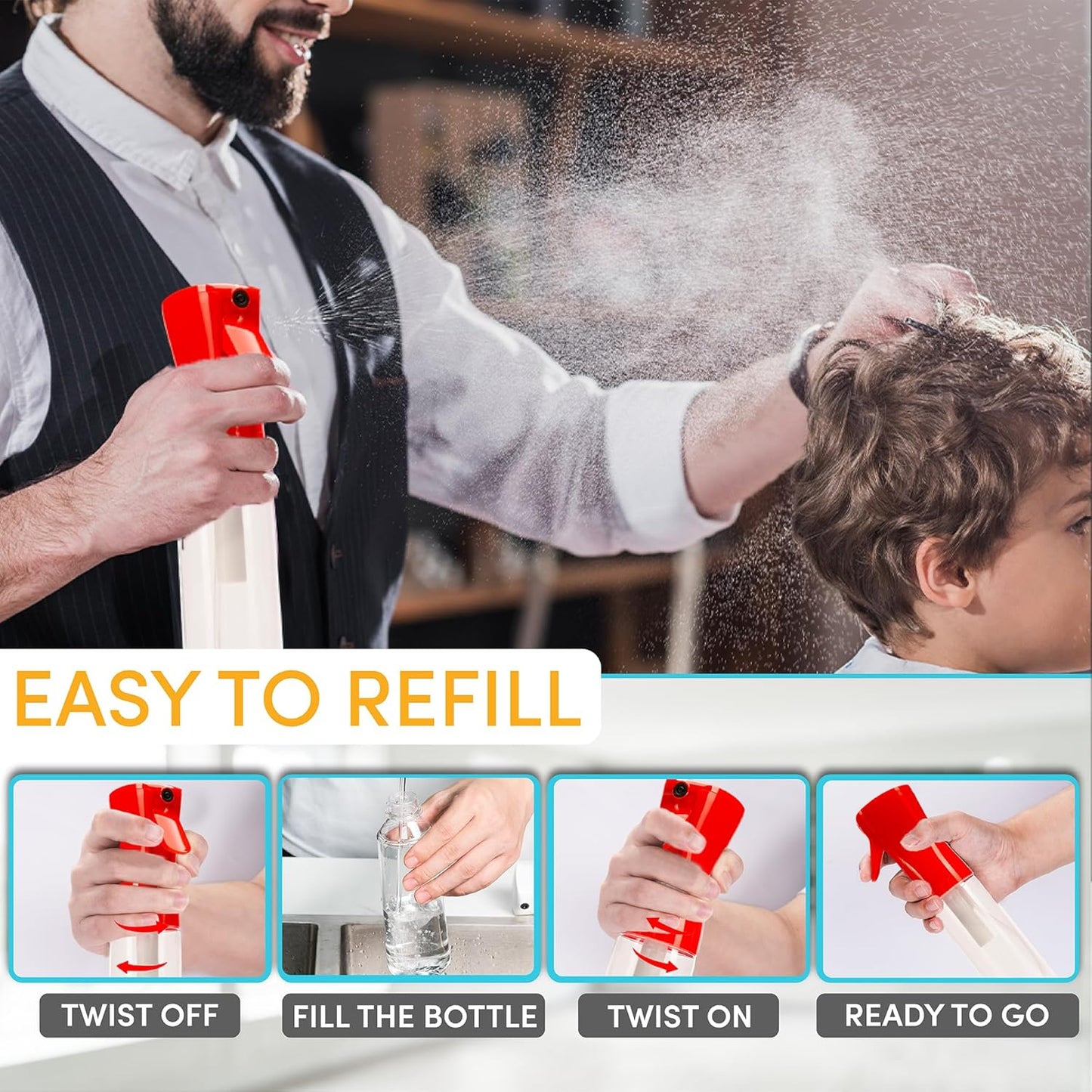 Hula Home Spray Bottle for Hair (10.1oz/300ml) - Powered by Flairosol® Spray Technology - Continuous Ultra Fine Mist Sprayer for Hairstyling, Cleaning, Salons, Plants, Essential Oil & More - Red/Clear