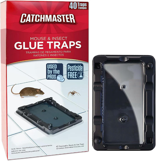 Catchmaster Mouse & Insect Glue Traps 40-Pk, Adhesive Rodent & Bug Catcher, Mouse Traps Indoor for Home, Sticky Glue Boards for Mice and Insects, Pest Control for House & Garage