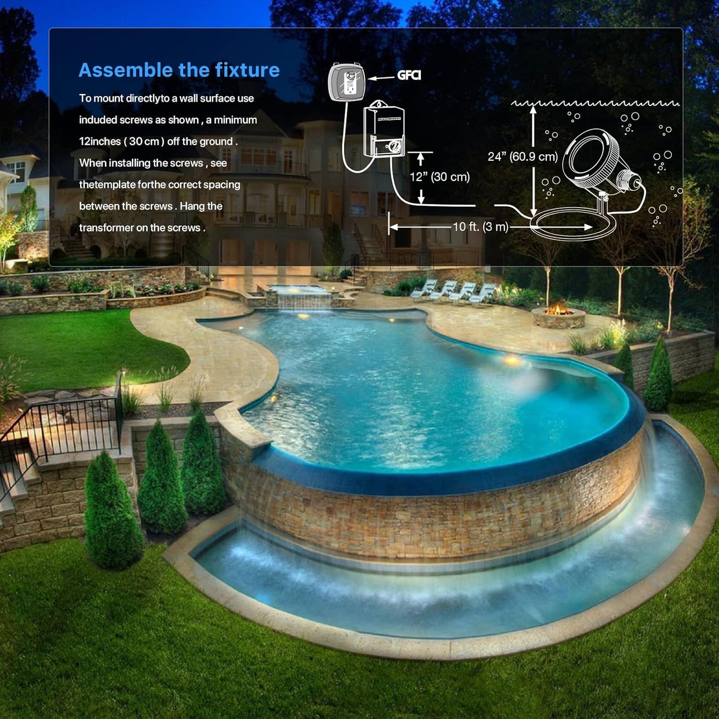 GOODSMANN Landscape Lighting 4PK Pond Lights Led Underwater Submersible Lights Fountain Lights Outdoor 5.4W 135 Lumen 2900K Warm White Low Voltage Pond Lights with Power Cord Waterproof