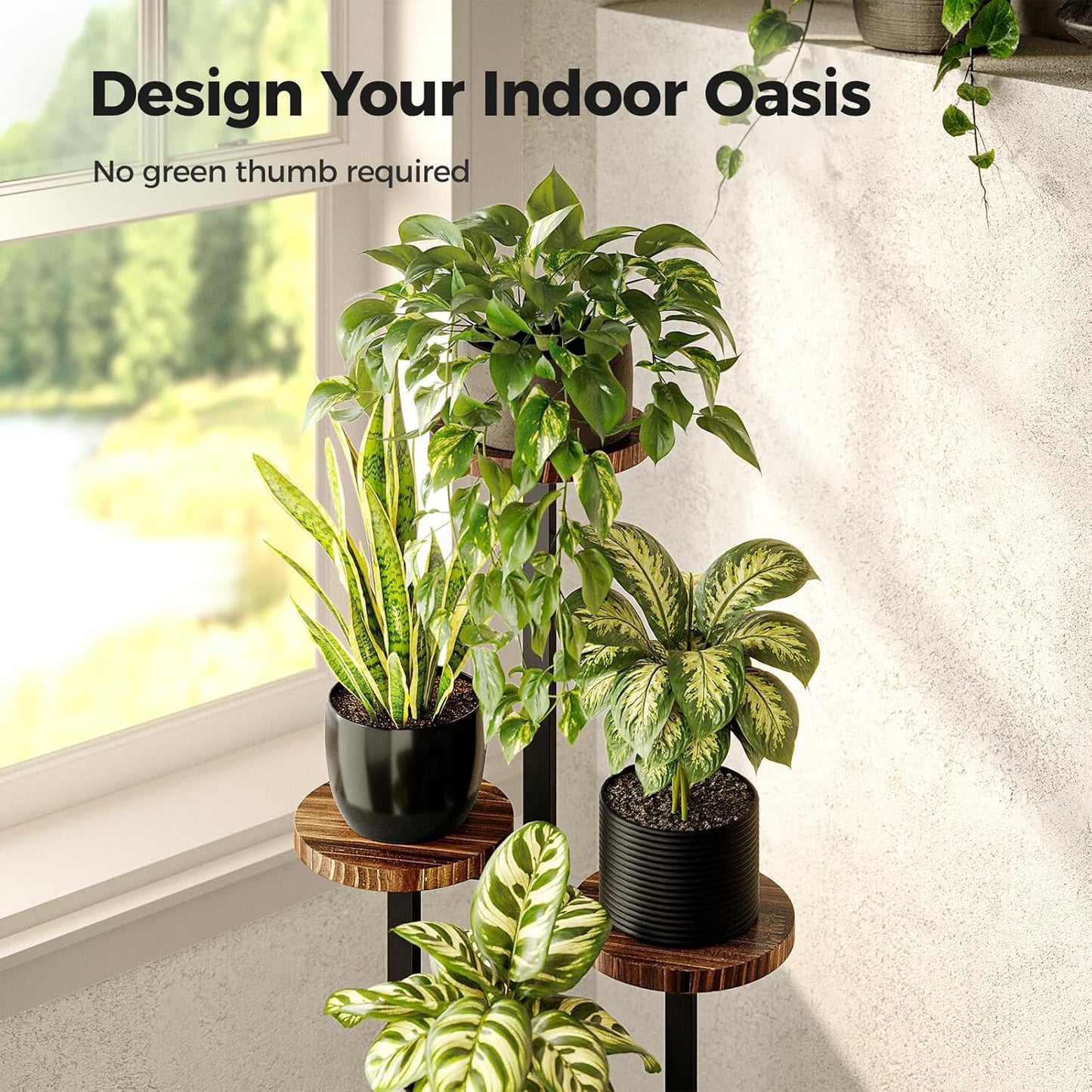 Bamworld 4 Tier Plant Stand Indoor, Tall Metal Wood Plant Shelf Outdoor,Small Flower Pot Holder Table Rack Garden Accessories for Corner Living Room Balcony Patio