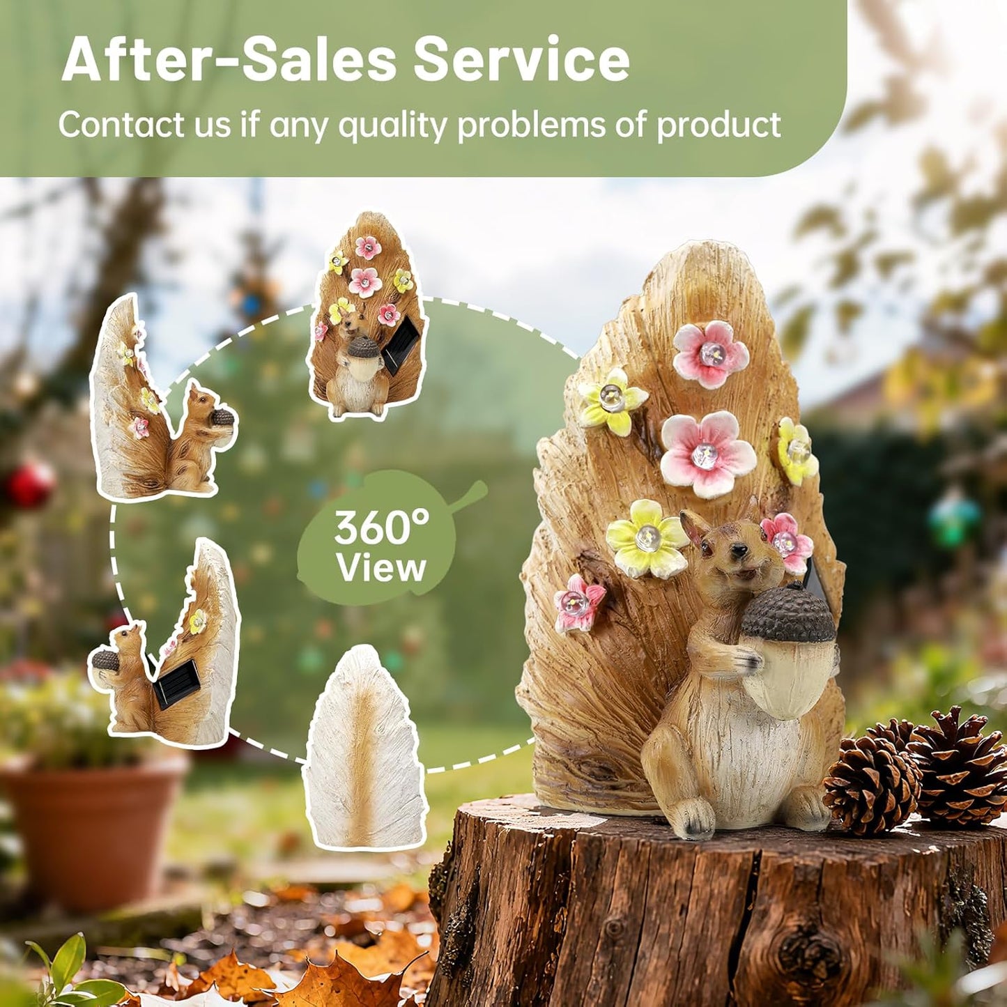Solar Squirrel with Acorn Statue Light, Weatherproof Resin Animal Figurine Light Garden Decor Auto On/Off - Woodland Gift for Patio & Yard