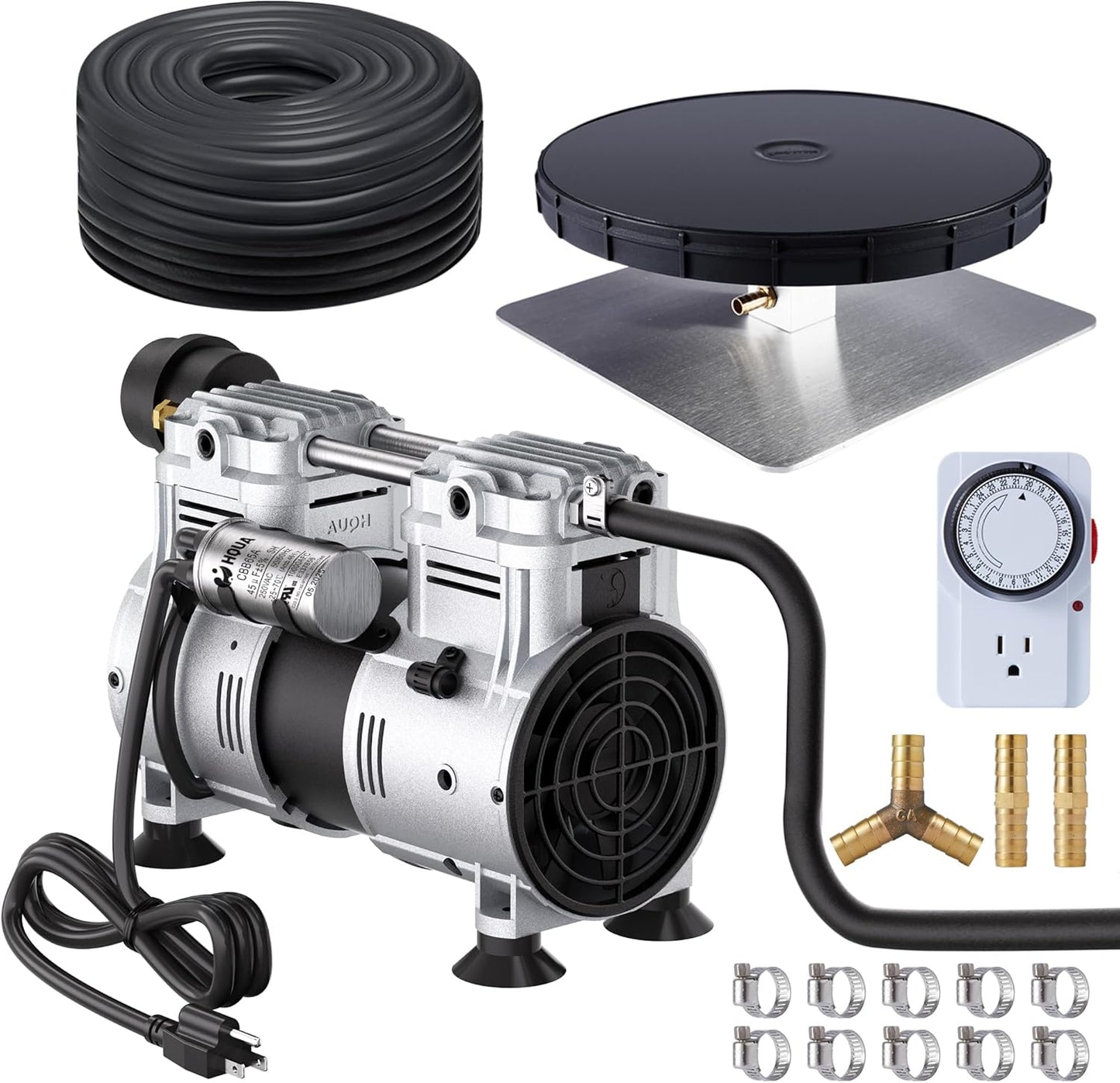 HQUA PAS10 Pond & Lake Aeration System for Up to 1 Acre, 3/4 HP Compressor + One 100' Weighted Tubing + One Diffuser