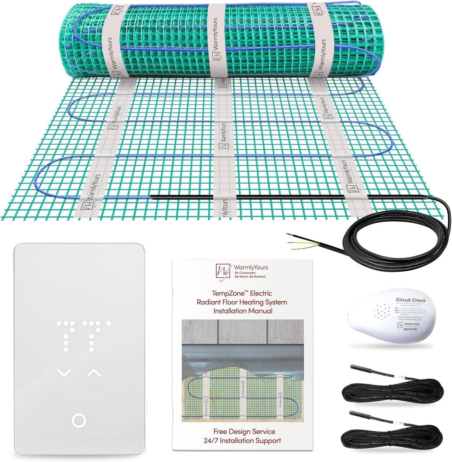 81 Sqft Heated Floor Mat Kit with Radiant Floor Heating System Thermostat UTN5, Two Sensors, Tester, 240V Electric Radiant Floor Heating Mat installs under Bathroom Tile, Vinyl - WarmlyYours TempZone