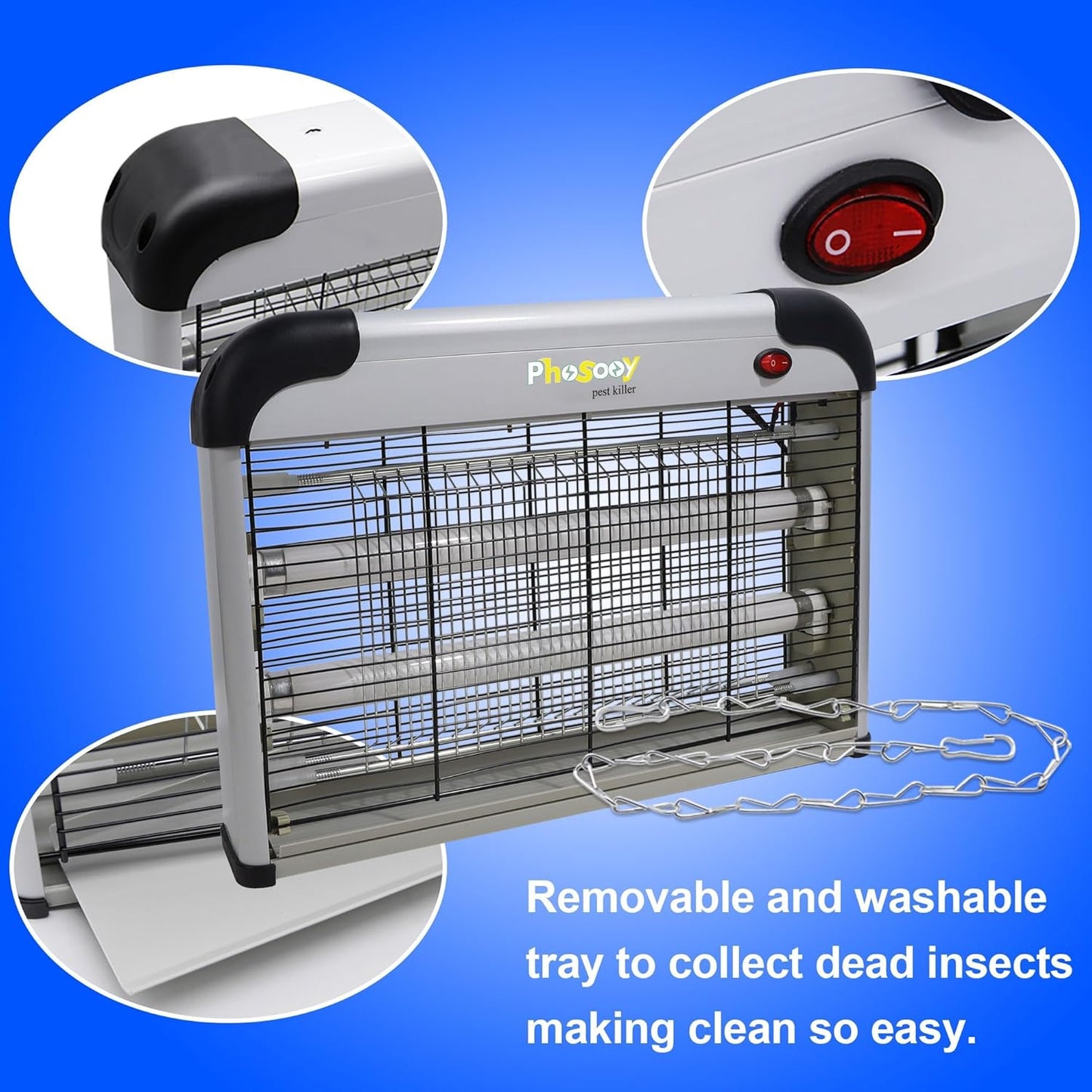 Electric Bug Zapper, 2800V High Grid Indoor Mosquito Killer with 20W Lamps, Plug-in Hanging Insect Trap for Mosquitoes, Moths, Gnats, Flies and Flying Insects Indoor Use