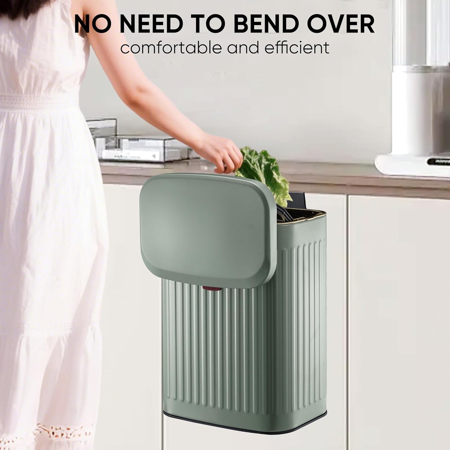 2.11Gallon 8L Carbon Steel Trash Can Door Compost Bin Wall Mounted 2 Ways Sliding Lid Compost Bin Countertop Kitchen Hanging Cabinet Door Trash Bin Metal Garbage Bin Cubo de BasuraGreen