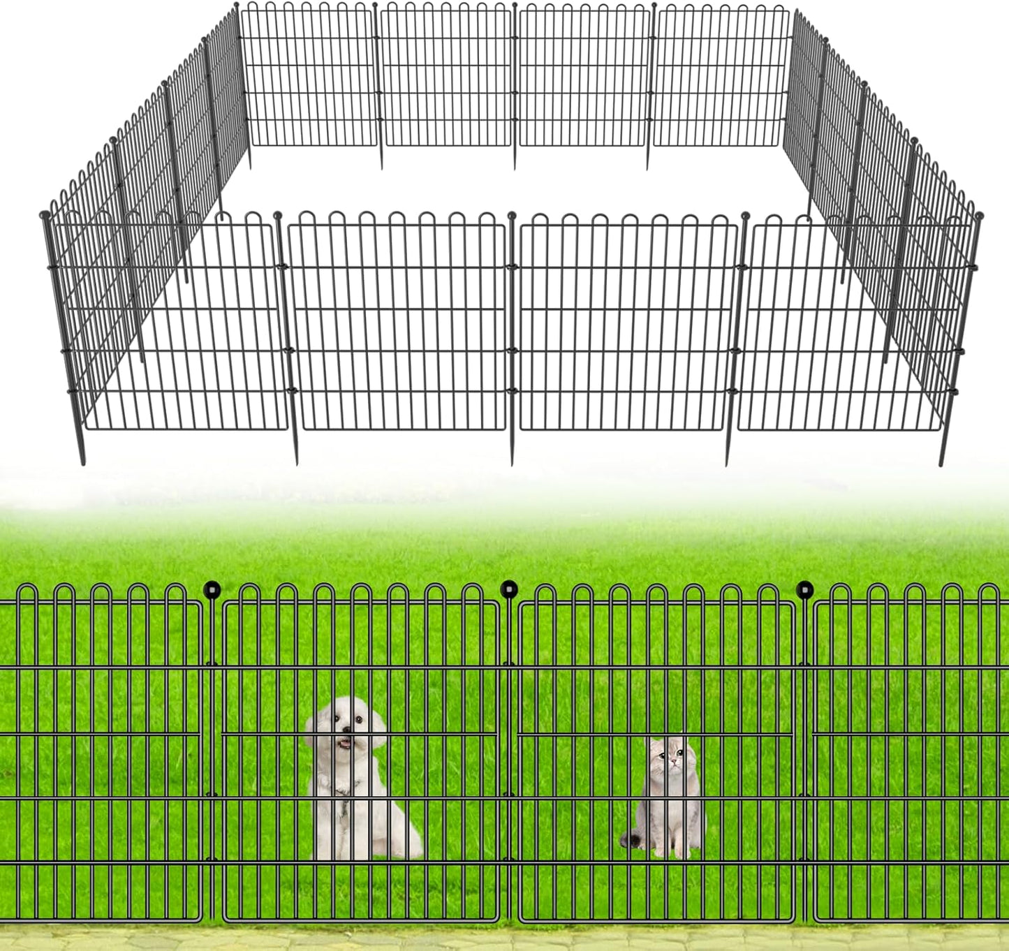 10 Panels No Dig Decorative Garden Fence for Yard, 24 in(H) X 20 ft(L) Animal Barrier Fencing for Outdoor Dog, Metal Portable Garden Fences for Borders, Pets, Landscape, Temporary Fence