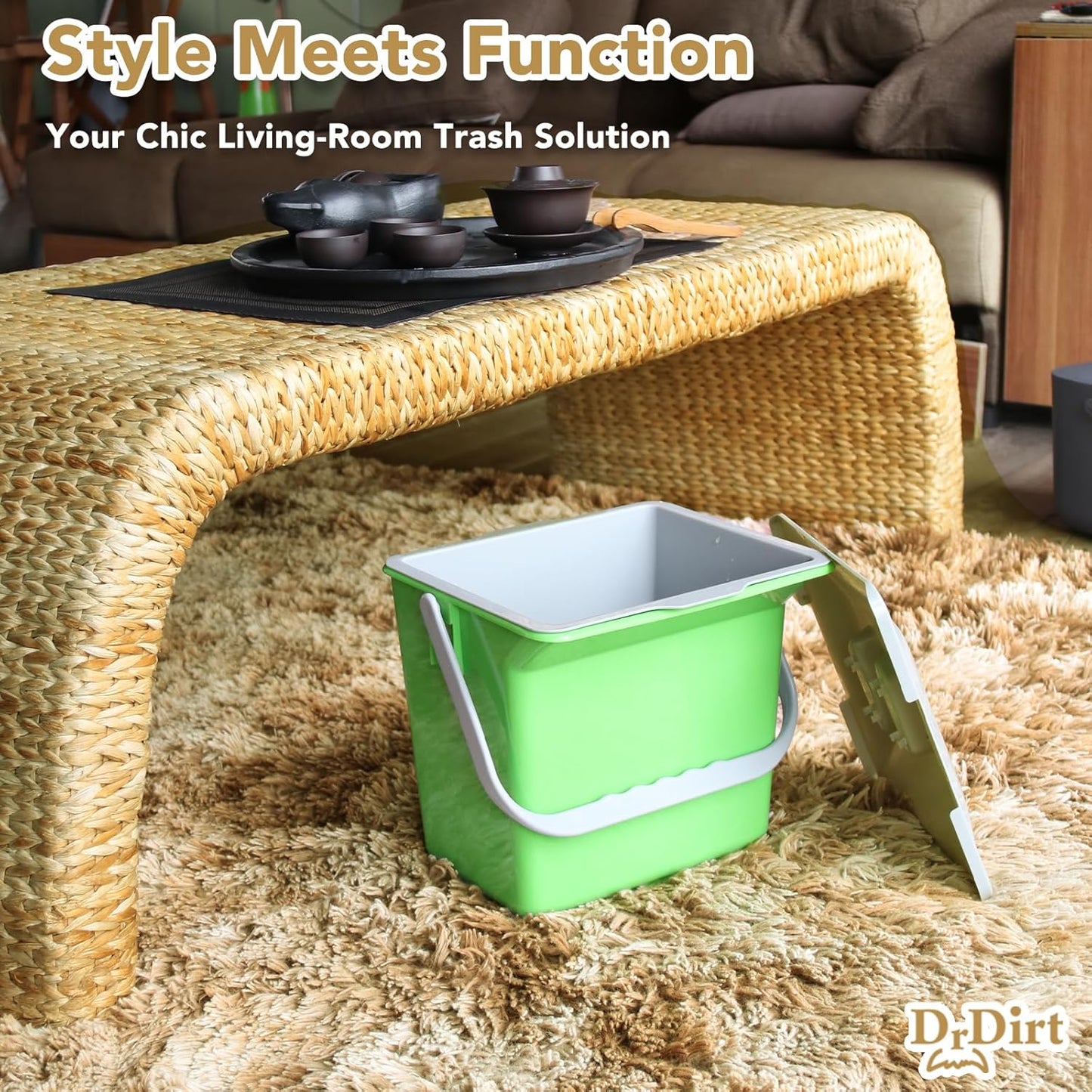 DrDirt Kitchen Compost Bin, 6L / 1.58 Gal Kitchen Compost Bin Countertop with Inner Sieve for Liquid Separation, Odor-Control, Easy to Clean, for Cooking Family and Home Party, Blue