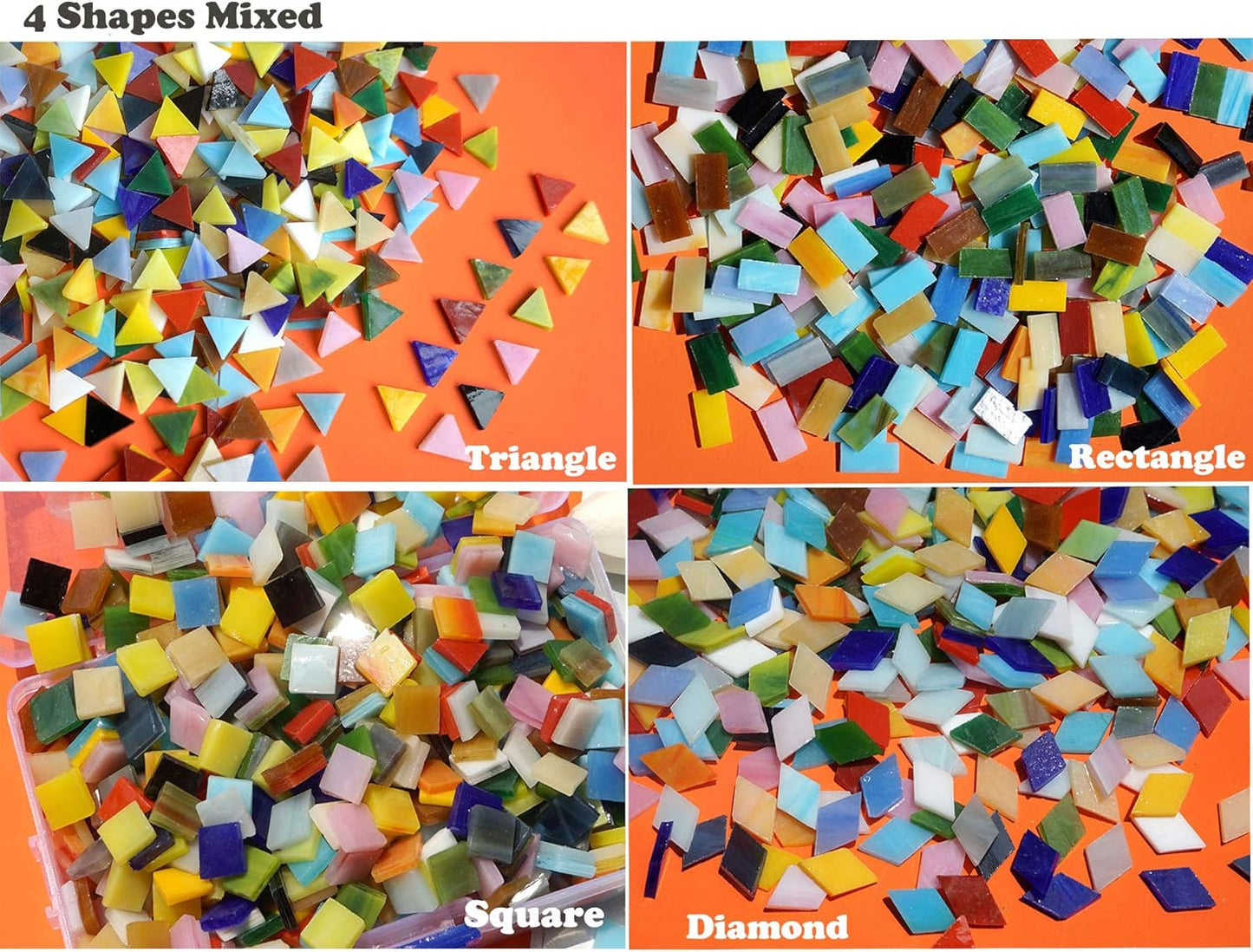 Lanyani 1600 Pieces/2.2 Pounds Vibrant Mixed Glass Mosaic Tiles for Crafts Cathedral Stained Glass Pieces - Assorted Colors and Shapes-Great Value Pack, Opaque…