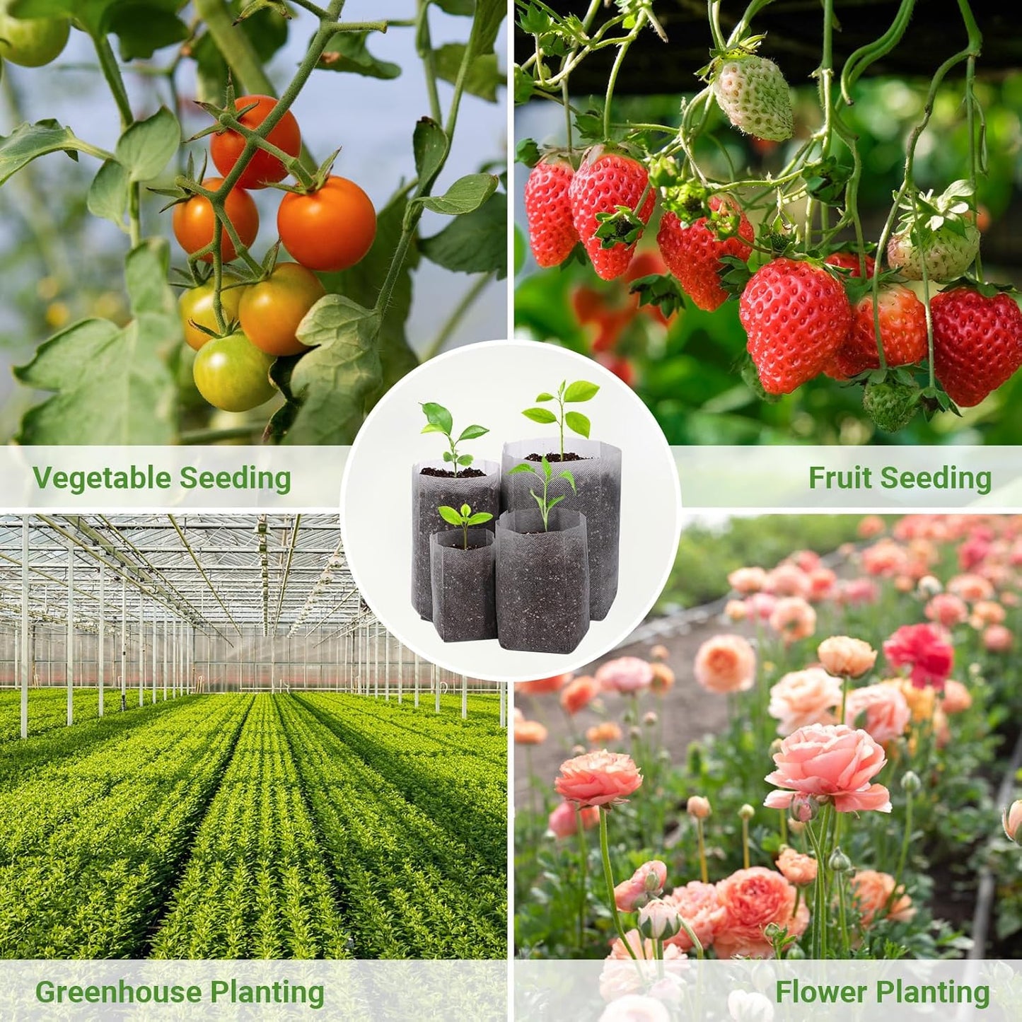 GREANER 400PCS Nursery Bags for Plants, Mixed Sizes Potting Bags for Indoor Outdoor Planting, Plant Nursery Pouches for Seed Starting, Soil Transplant, Home Garden Supply