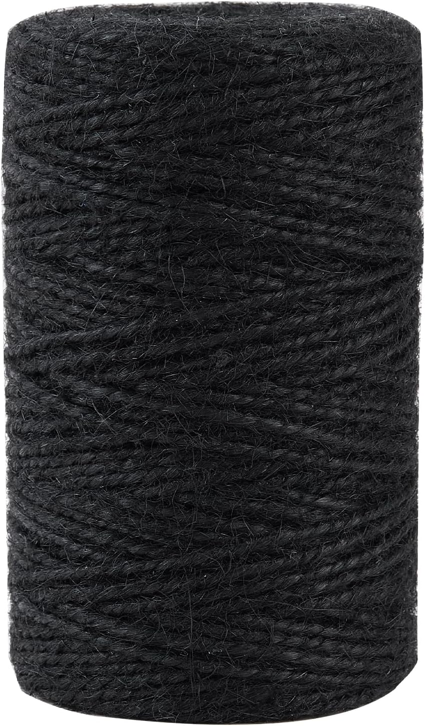 328 Feet 2mm Thick Black Natural Jute Twine, Garden Twine Heavy Duty Industrial Packing Materials String Wrapping, Arts, and Crafts, Halloween Wrapping, Gardening Applications