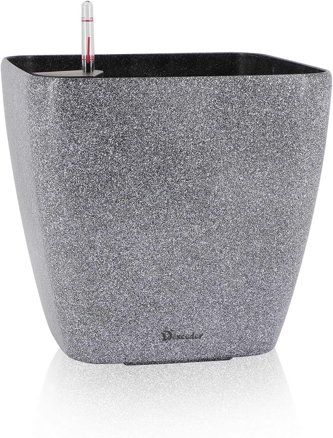 Dexceder 15x14 Self Watering Planter with Wheels Indoor Outdoor, Inner Mat Design, Thickened Large Floor Standing Flower Plant Pot with Water Level Indicator (Stone Matte)