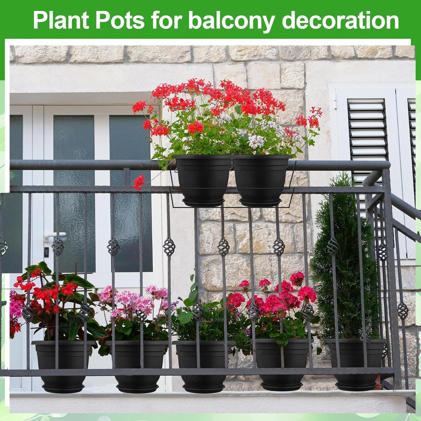 12 Pack 10'' Plastic Plant Pots Round Planter Pots with Saucer Tray Seedling Pot Hole Seed Resin Plant Pot Starting Nursery Flower Container with Pallet for Garden Outdoor Indoor(Black)