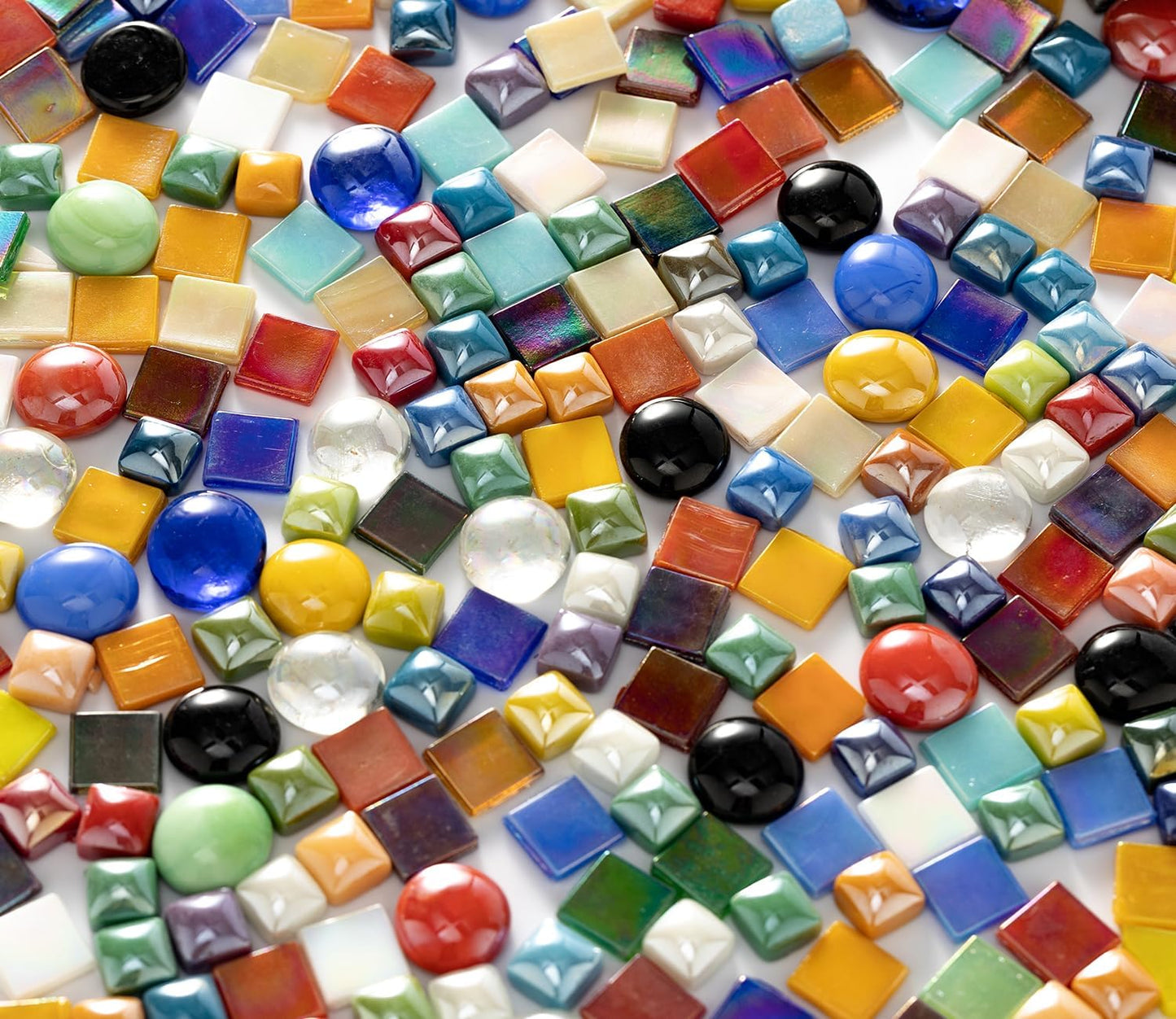 Lanyani 2.2 Pound Great Value Pack Glass Mosaic Tiles Bulk for DIY Crafts, Various Bright Solid Color Mosaic Pieces Tiles Supplies for DIY Crafting Iridescent Mosaic Glass Pieces
