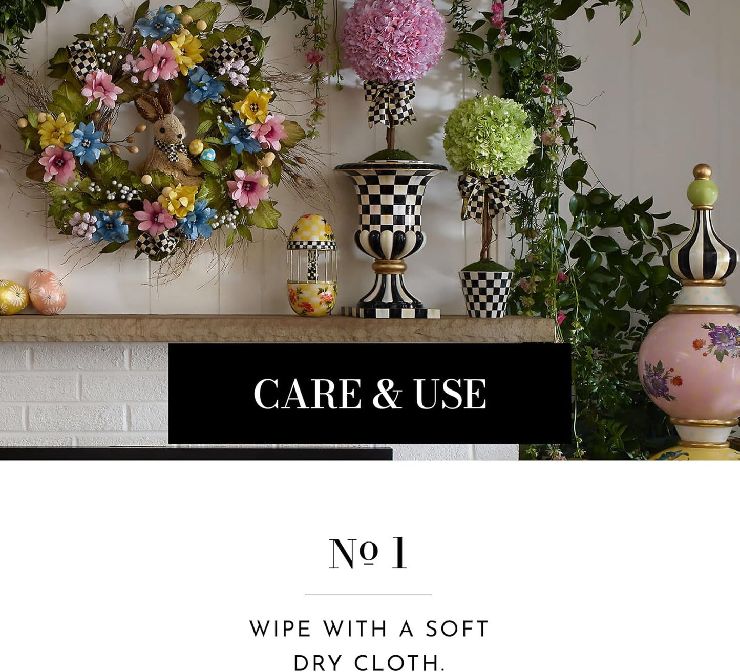 MACKENZIE-CHILDS Pedestal Tabletop Urn, Decorative Centerpiece for Table, Mantel, or Shelf, Tall, Gray-and-White Sterling Check