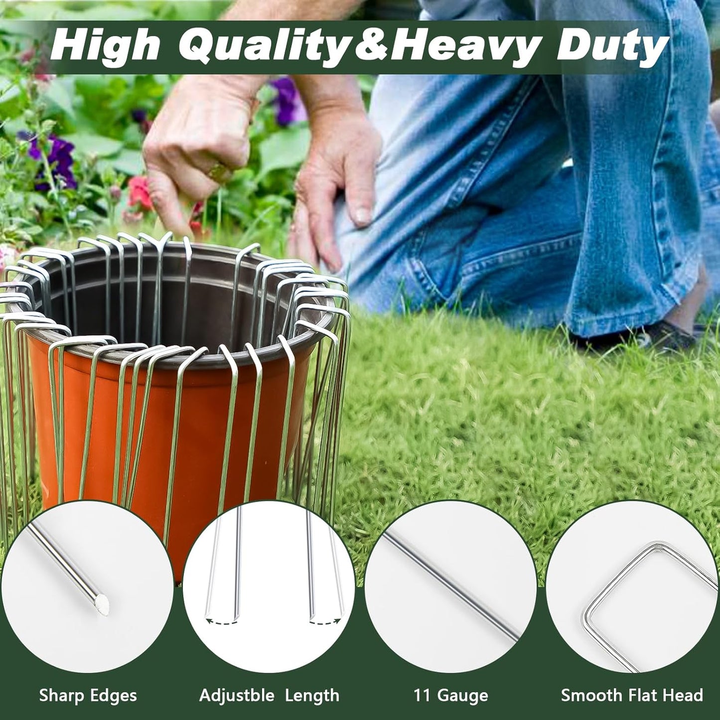 FEED GARDEN 4 Inch 100 Pack Hot-dip Galvanized Landscape Staples 11 Gauge Anti-Rust Garden Stakes Landscaping Fabric SOD Pins Yard Stakes for Weed Barrier Fabric