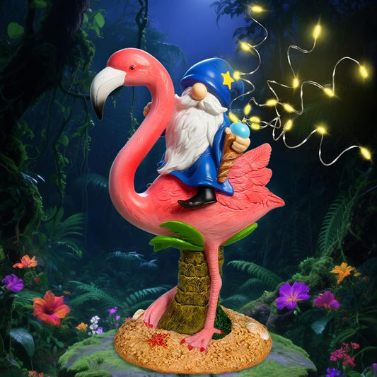 Funny Flamingo Gnome Solar Garden Statue with LED Light - Outdoor Yard Lawn Patio Decor - Great Birthday Housewarming Gift for Women, Mom, Grandma