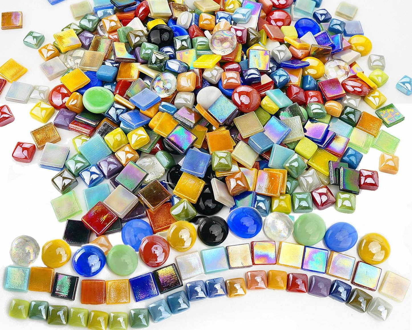 Lanyani 2.2 Pound Great Value Pack Glass Mosaic Tiles Bulk for DIY Crafts, Various Bright Solid Color Mosaic Pieces Tiles Supplies for DIY Crafting Iridescent Mosaic Glass Pieces