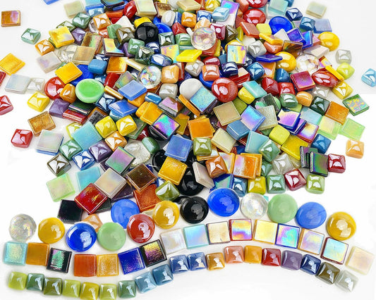 Lanyani 2.2 Pound Great Value Pack Glass Mosaic Tiles Bulk for DIY Crafts, Various Bright Solid Color Mosaic Pieces Tiles Supplies for DIY Crafting Iridescent Mosaic Glass Pieces