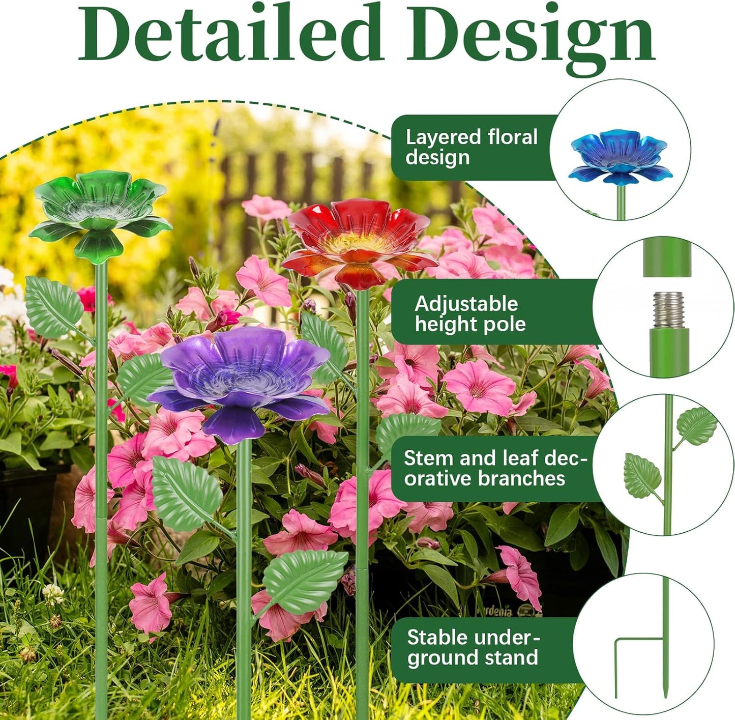 4 Pack Bee Watering Station - Flowers Butterfly Feeder, Bee Water Feeders for Outside, Metal Garden Decor, Bee Baths for Garden Yard Patio (Blue,Yellow,Red,Green)