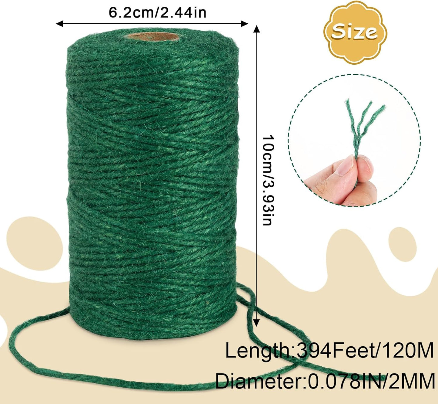 Garden Twine, 394 Feet 2mm Jute Twine,Baling Plant String,Gardening Jute for Climbing Plants,Tomatoes, Crafting Floristry 120-meter Green Hemp Rope, 2mm