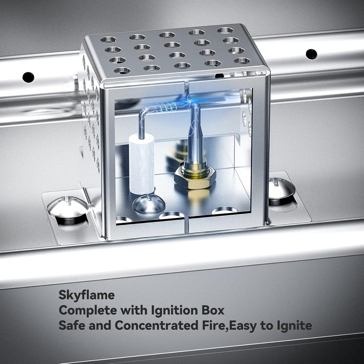 Skyflame Stainless Steel 24" Rectangle Fire Pit Drop-in Burner Kit with Extinguishing Protection Device, Flame Sensing, Electronic Spark Ignition, Gas Hose Connector for Propane