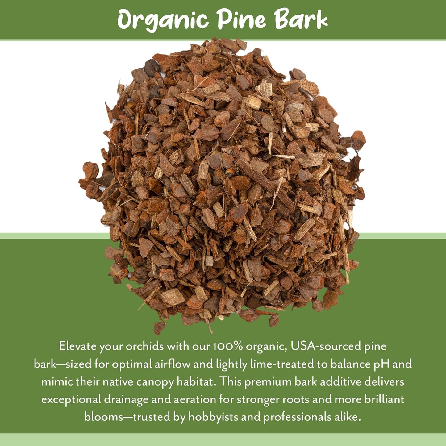 100% Organic Orchid Potting Bark (2 Quarts), All-Natural USA-Sourced Pine Bark Orchid Mix Additive