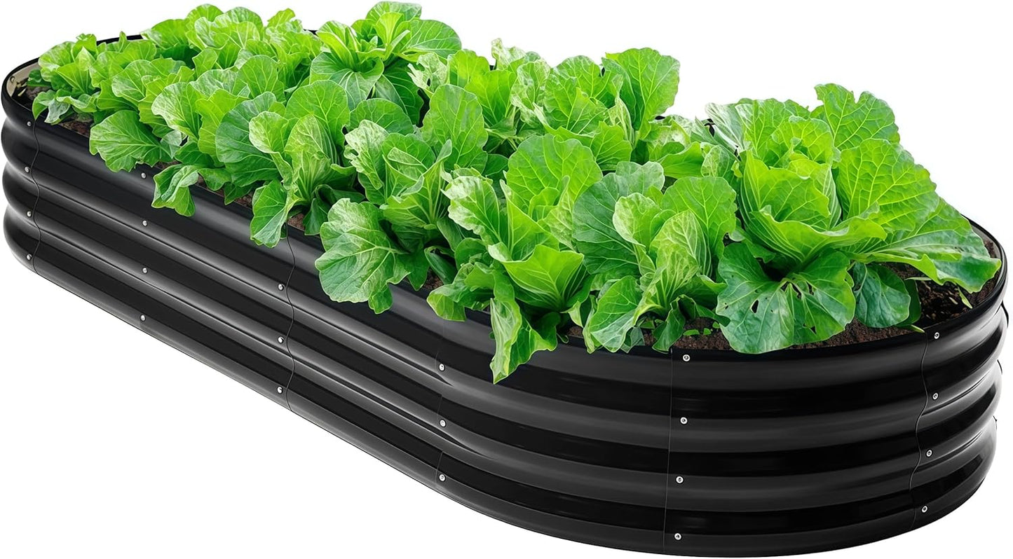 12" Tall Black Oval Metal Raised Garden Bed Outdoor - 7x3ft Galvanized Steel Planter Box for Vegetables/Flowers Modular Rust-Proof Gardening Bed Heavy Duty Plant Container