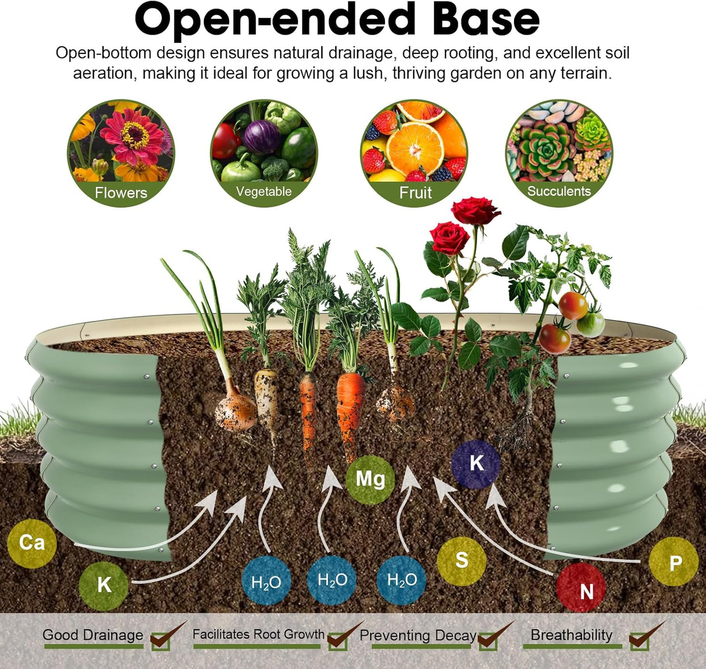 4x2ft Oval Galvanized Raised Garden Bed Kits 16" Tall Outdoor Large Metal Modular Planter Box 9-in-1 Raised Beds for Gardening,Vegetables,Fruits,Flowers & Herbs (Green)