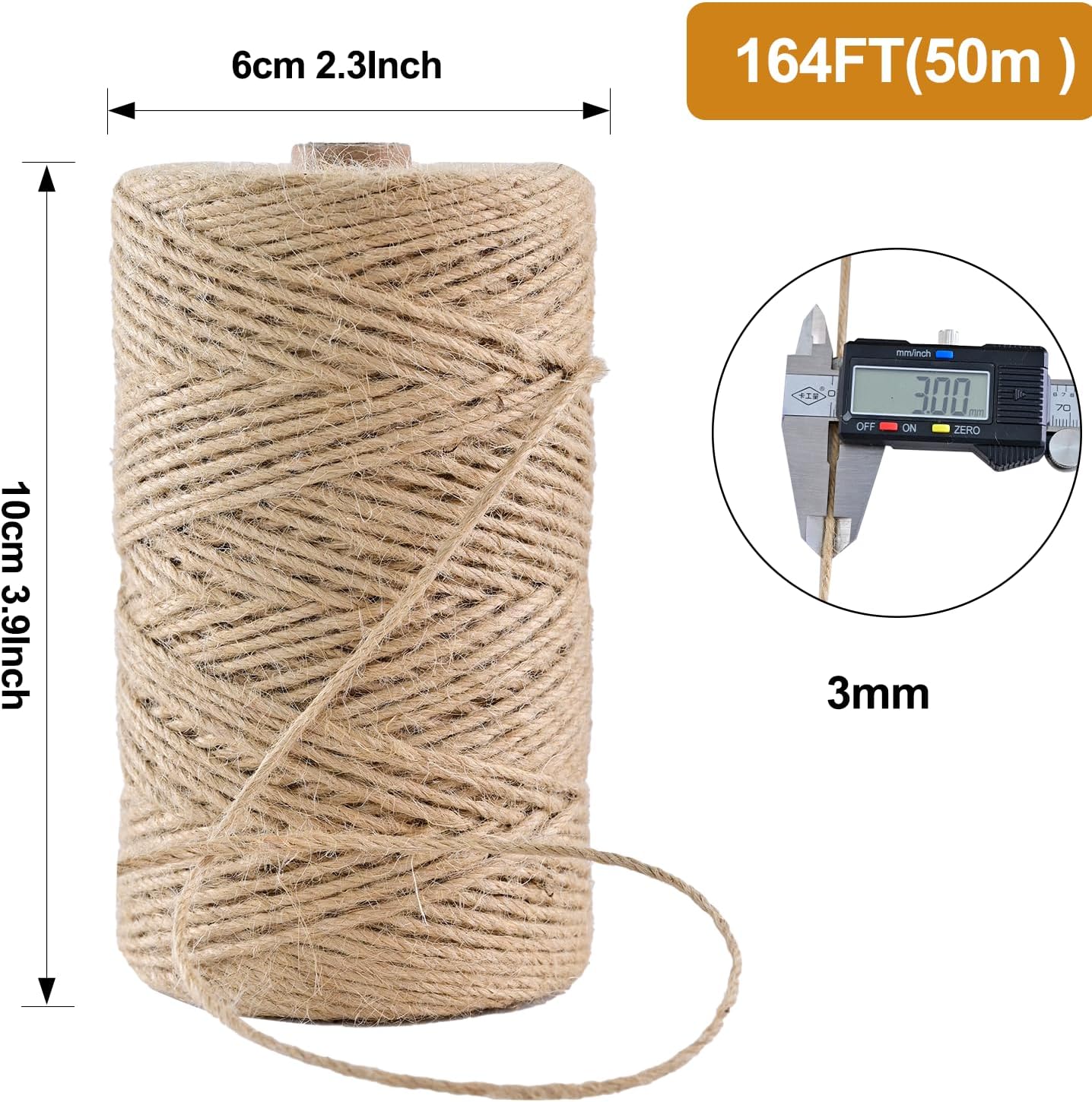 Natural Jute Twine 164 Feet Long String for Crafts Gift Wrapping Christmas Handmade Arts Decoration Packing String Home Decor （3mm * 164feet）