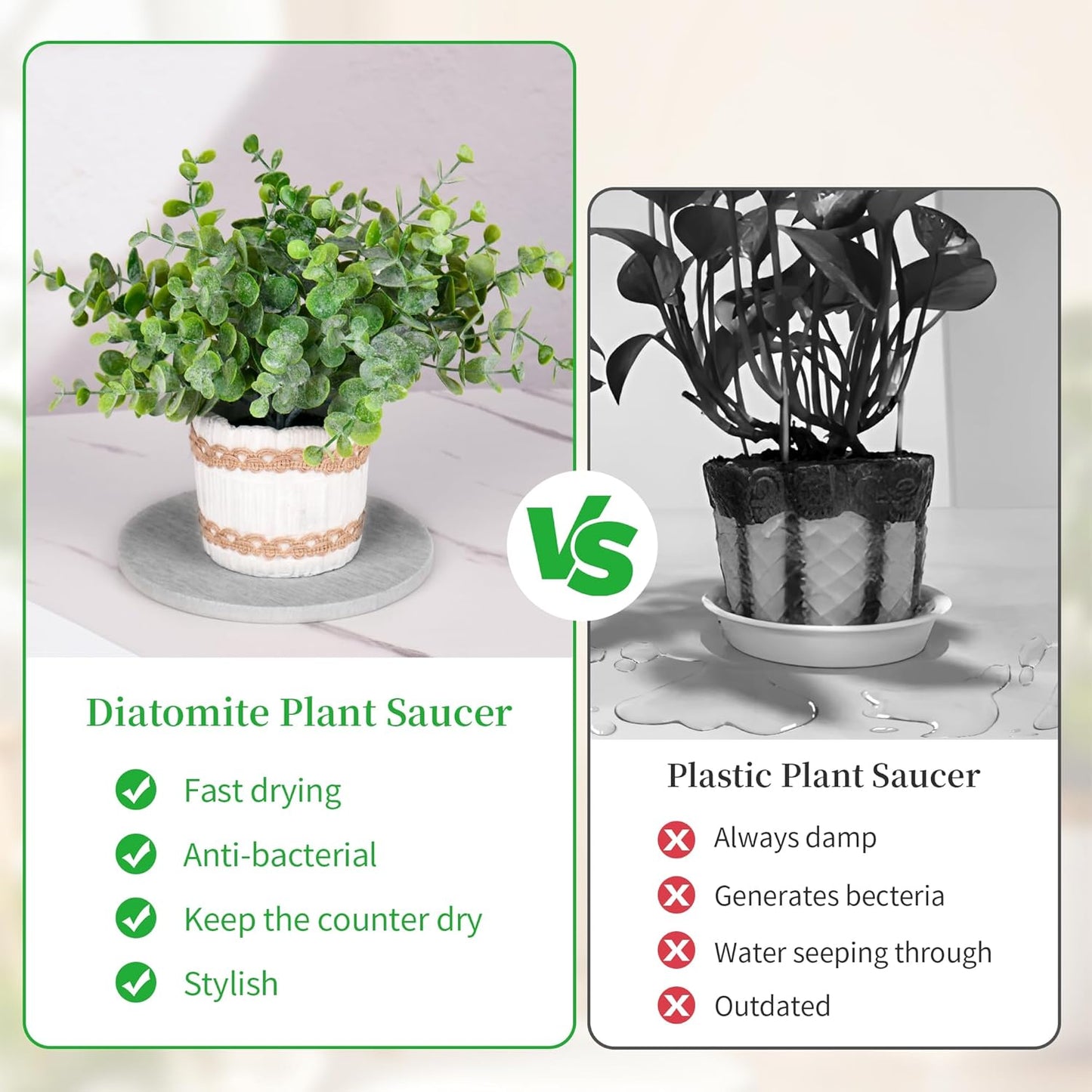 2 PCS Plant Saucer Flower Pot Saucers, Absorbent and Quick-Drying Plant Coasters, Diatomaceous Earth Round Plant Drip Trays for Keeping Counter and Floors Dry and Clean, Gray (8-inch)
