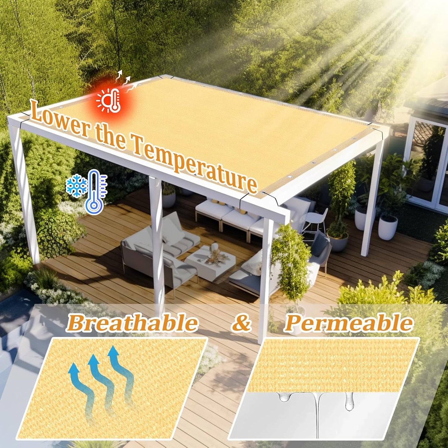 Shade&Beyond Customized Size 4' X 8' Shade Cloth with Grommets, 90% UV Protection UV Protection Mesh Tarp Sun Screens for Patio GN01, Sand