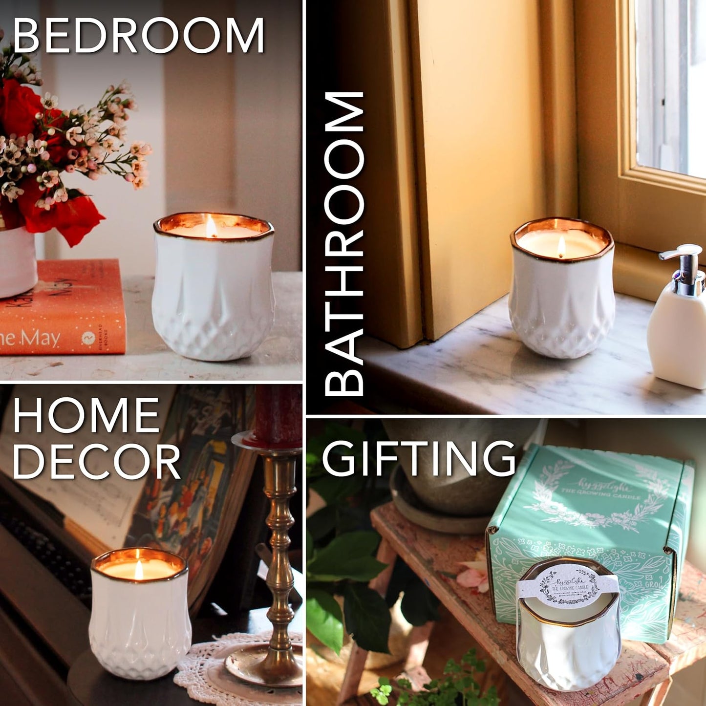 The Growing Candle, Coffee Scented, 9oz Ceramic Pot, Aromatherapy Candles, 100% Soy, Cream and Espresso Aroma for Home, Astrid