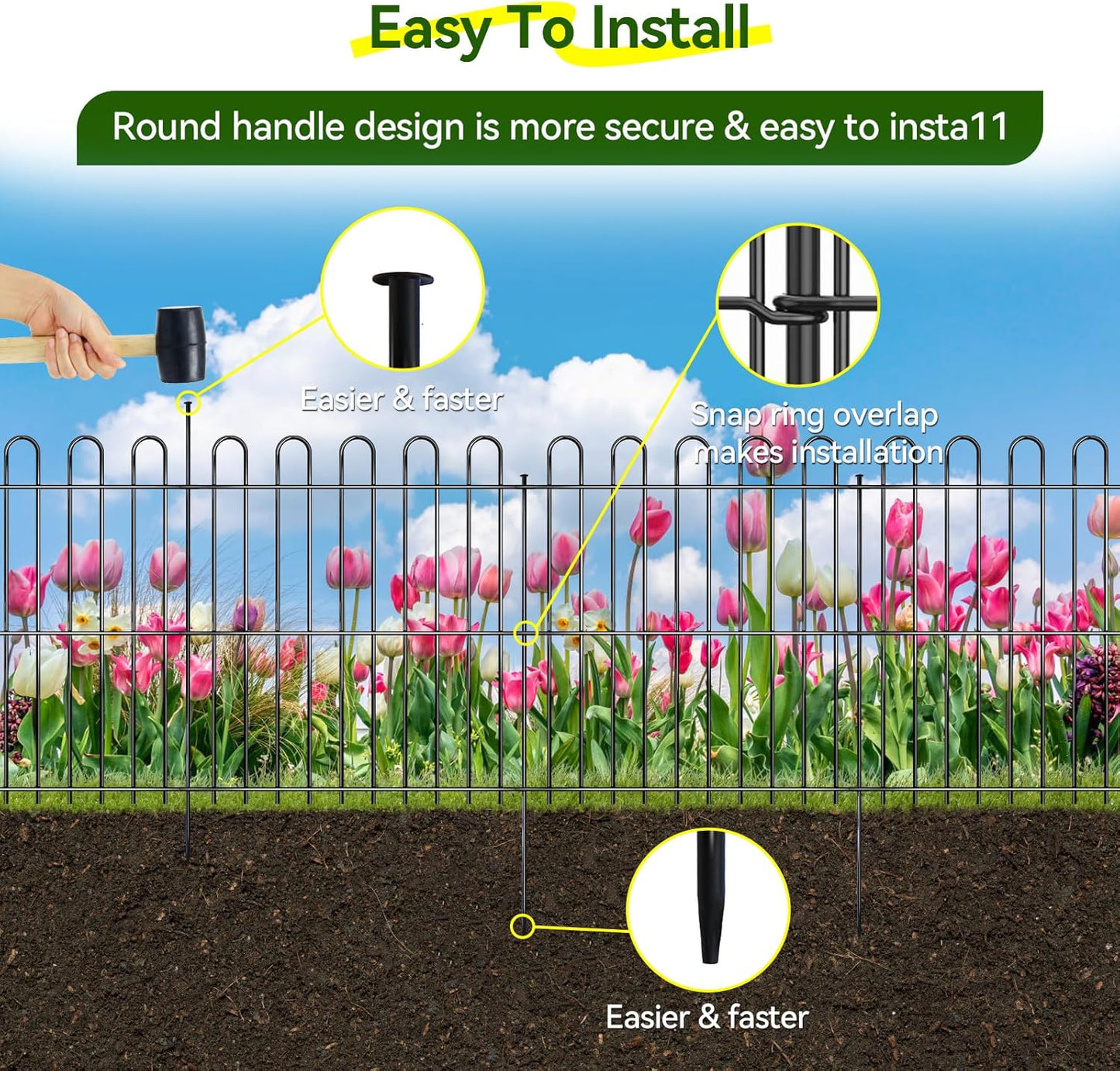 15 Panels Decorative Garden Fence, 32ft X 32in Rustproof Metal Animal Barrier Fence, No Dig Fence Garden Fence, Arched Flower Bed Edging Ornamental Wire Border Fencing for Outdoor Yard, Patio Decor