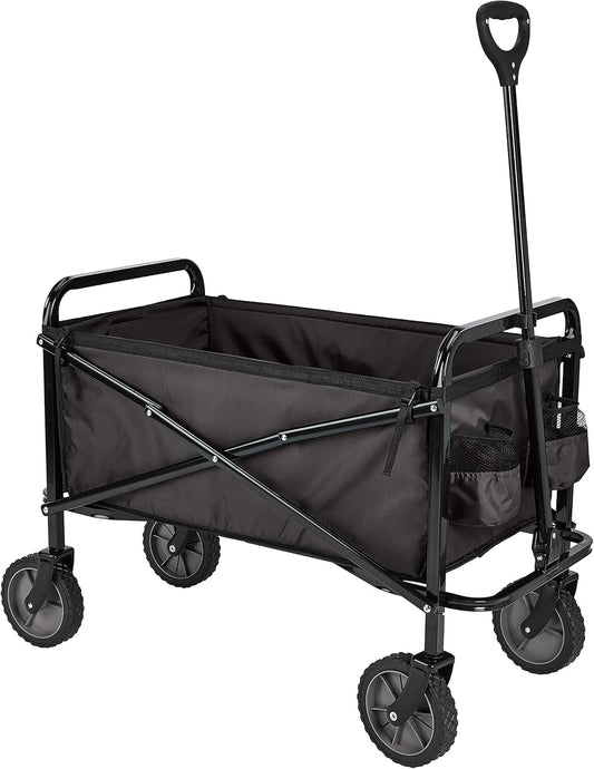 Amazon Basics Collapsible Folding Heavy Duty Utility Wagon for Outdoor Sports, 265 pounds Weight Capacity, Camping, Garden, and Shopping, 27.6 x 40.9 x 20 inches, Black