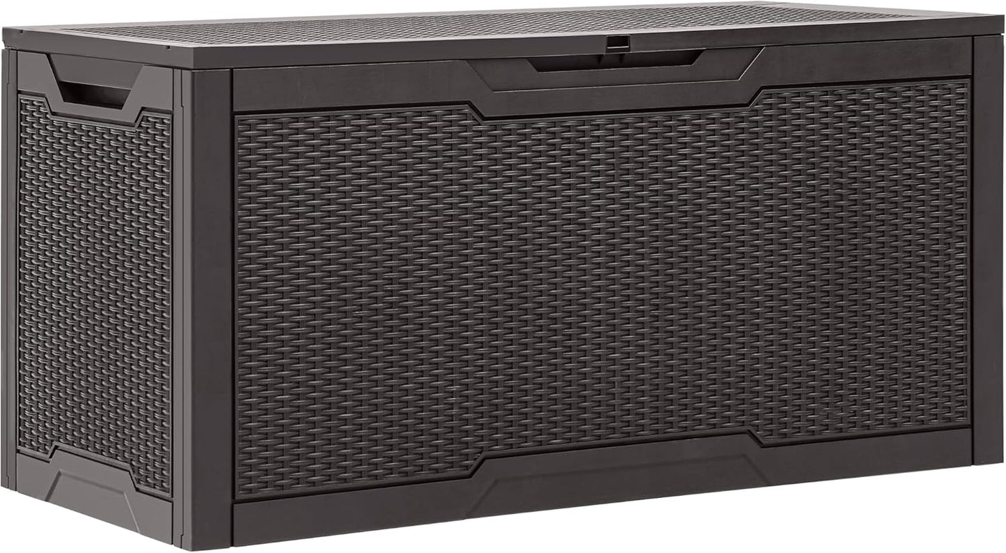 YITAHOME 100 Gallon Outdoor Storage Box, Large Water Resistant Resin Deck Box, Indoor Outdoor Lockable Storage Container for Patio, Garden, Cushions, Tools, Equipment (Dark Brown)