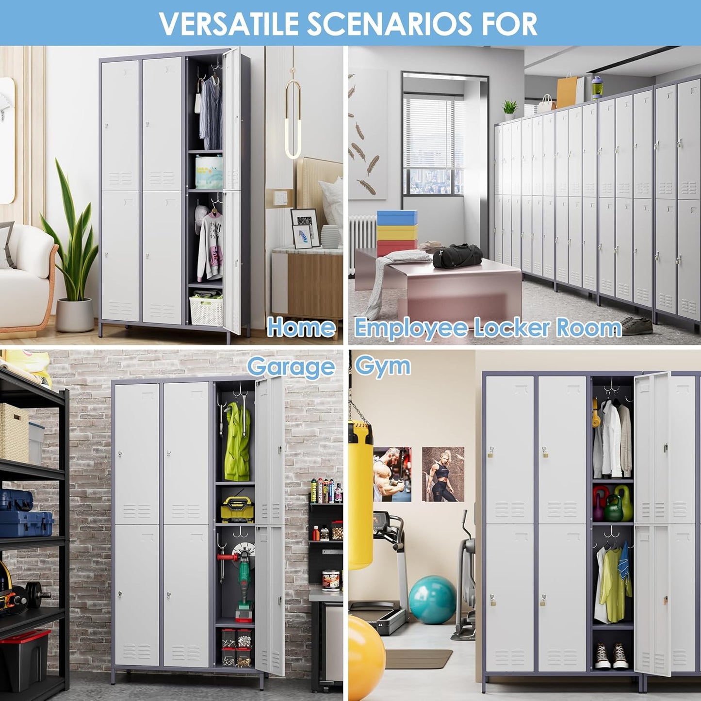 72" H×15.75" D×35.43" W Metal Storage Lockers for Employees with 6 Doors, Employee Lockers with 18 Hooks, Business Card Holder for Offices School Gyms Home,Assembly Required,Grey and White