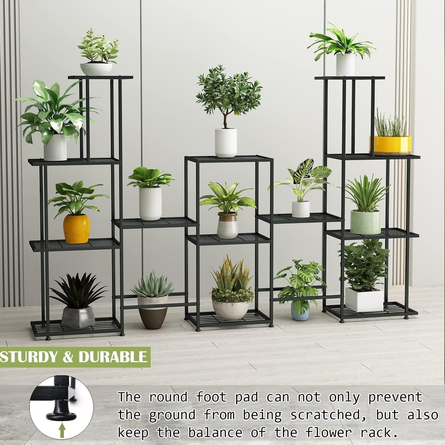Tall Multi Tier Plant Stand, 13 Tiers Multifunctional Plant Stands for Indoor Plants, Decorative Black Steel Plant Shelf for outdoor Patio Garden Balcony and Yard