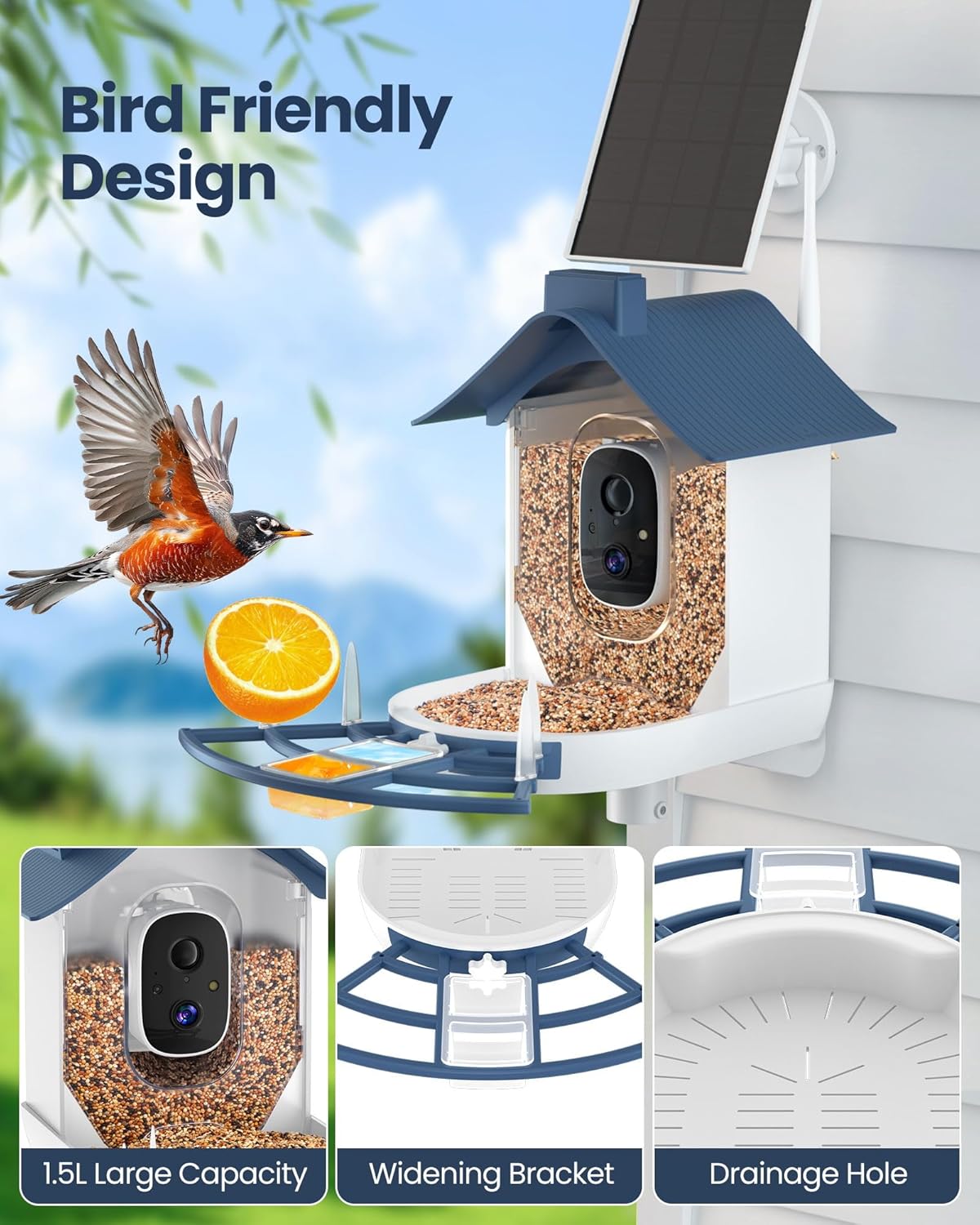 Bird Feeder with Camera, AI Identify Bird's Species Camera, Full HD Live Video Outdoor Adjustable Solar Smart Birds Feeder, Auto Capture Birds Videos & Notify, Ideal Present for Bird Lover