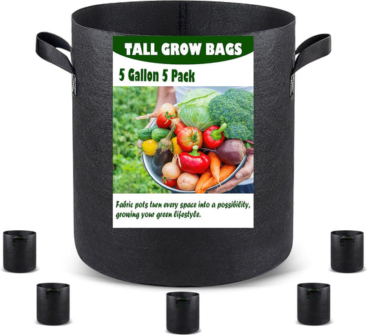 Grow Bags Set - 5 Gallons 5 Pack, Black Fabric Grow Pots for Indoor and Outdoor Planting, Cultivate Your Crops with Ease