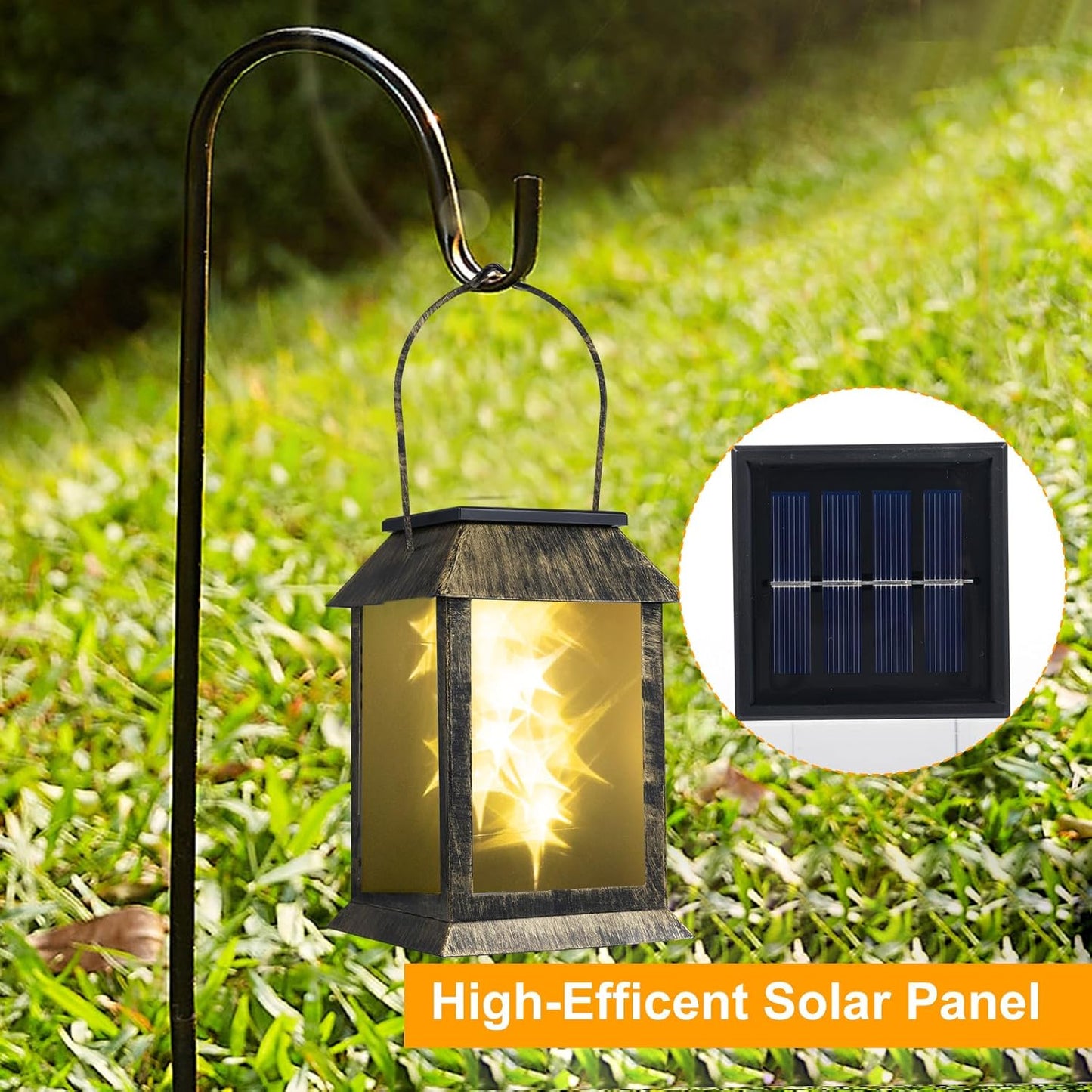 2 Packs Solar-Powered Outdoor Lanterns Vintage Garden Decorative Light Auto Dusk to Dawn Hanging Lantern Warm Glow Courtyard Landscape Lights IP54 Waterproof