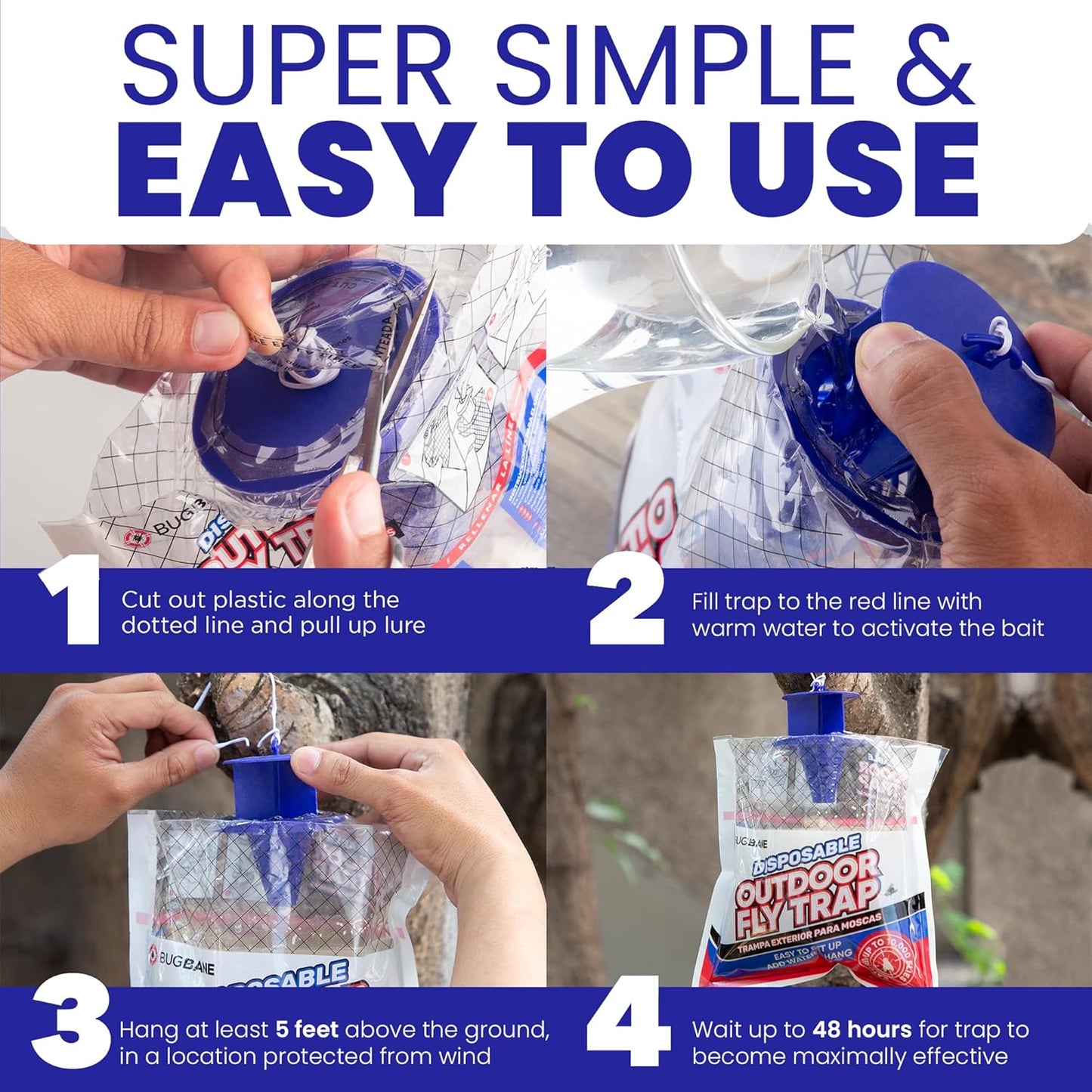 Fly Traps Outdoor Fly Trap for Patio. 12 Non-Toxic Pre-Baited Flies Bags Outdoor Disposable. Hanging Bug Catchers for All Filth Flies Killer for Outside Bug Control in Yard Horse Ranch Trash Can