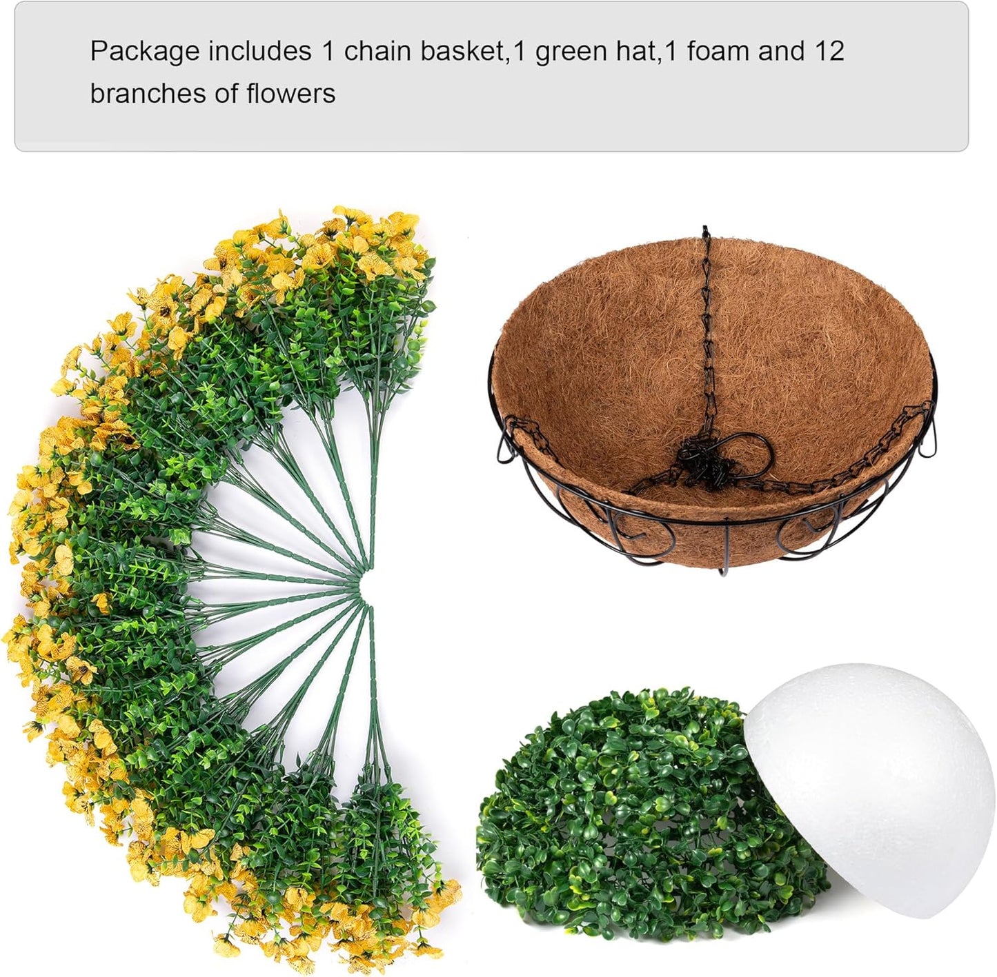 Artificial Fake Fall Hanging Mums Plants Flowers Basket for Outdoor, Autumn Faux Silk Yellow Daisy in Hang Planter Look Real UV Resistant for Porch Home Patio Balcony Yard Decor