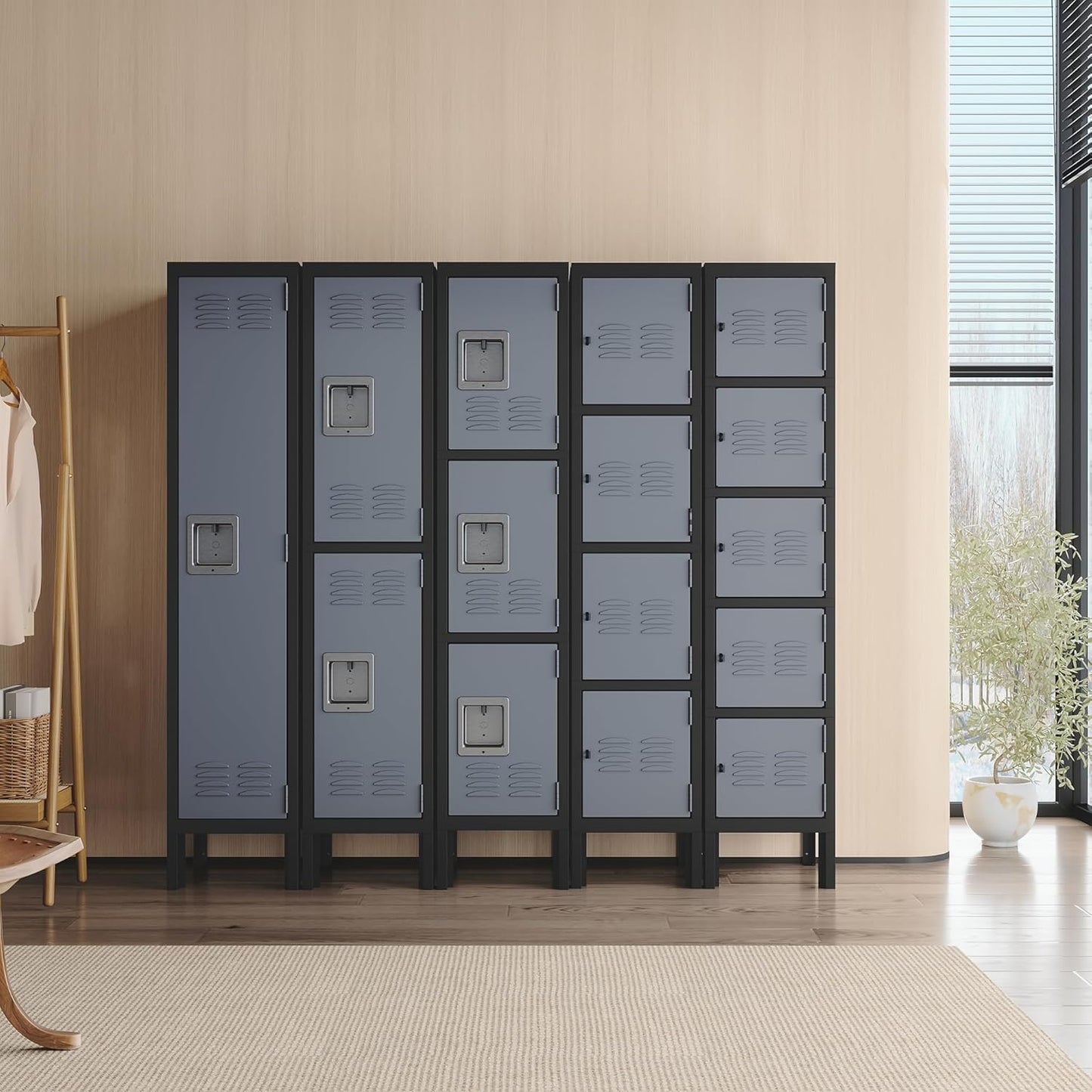 Metal Locker for School Home Office Gym, Steel Storage Lockers for Employees Students, 3 Tier Metal Storage Locker Cabinet with 3 Doors (Black Grey)