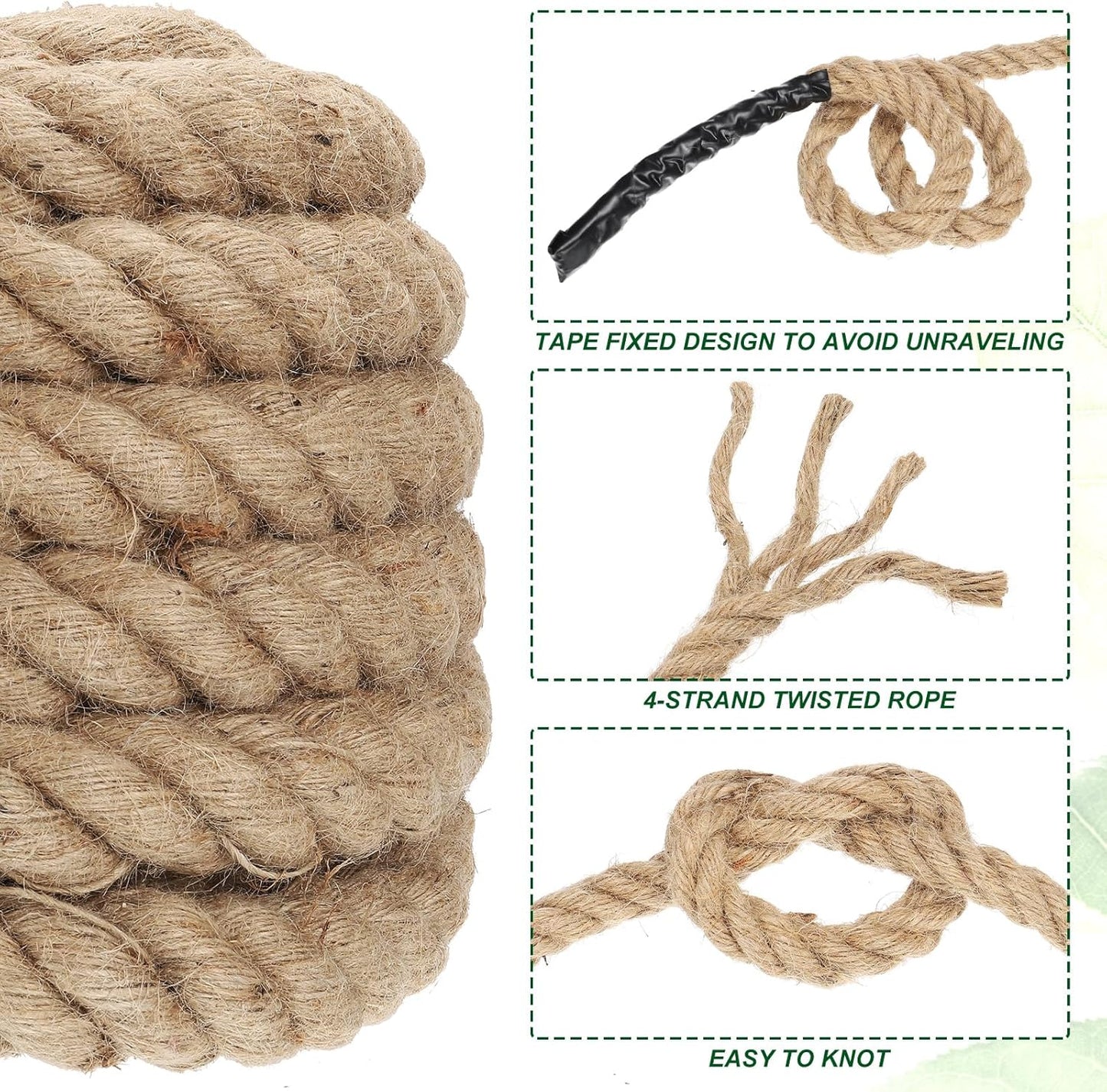 PATIKIL 1-1/4" x 50 Ft Twisted Manila Rope Jute Rope Natural Thick Jute Rope Twine Burlap Rope for Docks Railings Bundling Craft Tug of War Decorating