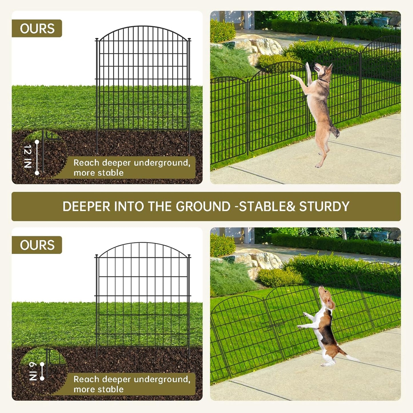 10 Panels No Dig Garden Fence with Gate, 32in x 24.2ft Decorative Dog Fence Outdoor for Yard, Tall Animal Barrier Fencing Rustproof Metal Garden Edging Border, Temporary Fencing for Outdoor, Patio