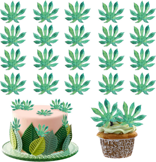 60 PCS Edible Tropical Turtle Leaves Cupcake Toppers Palm Leaves Cupcake Picks Hawaii Luau Party Decorations for Jungle Plant Leaf Summer Tropical Theme Baby Shower Birthday Party Decorations Green