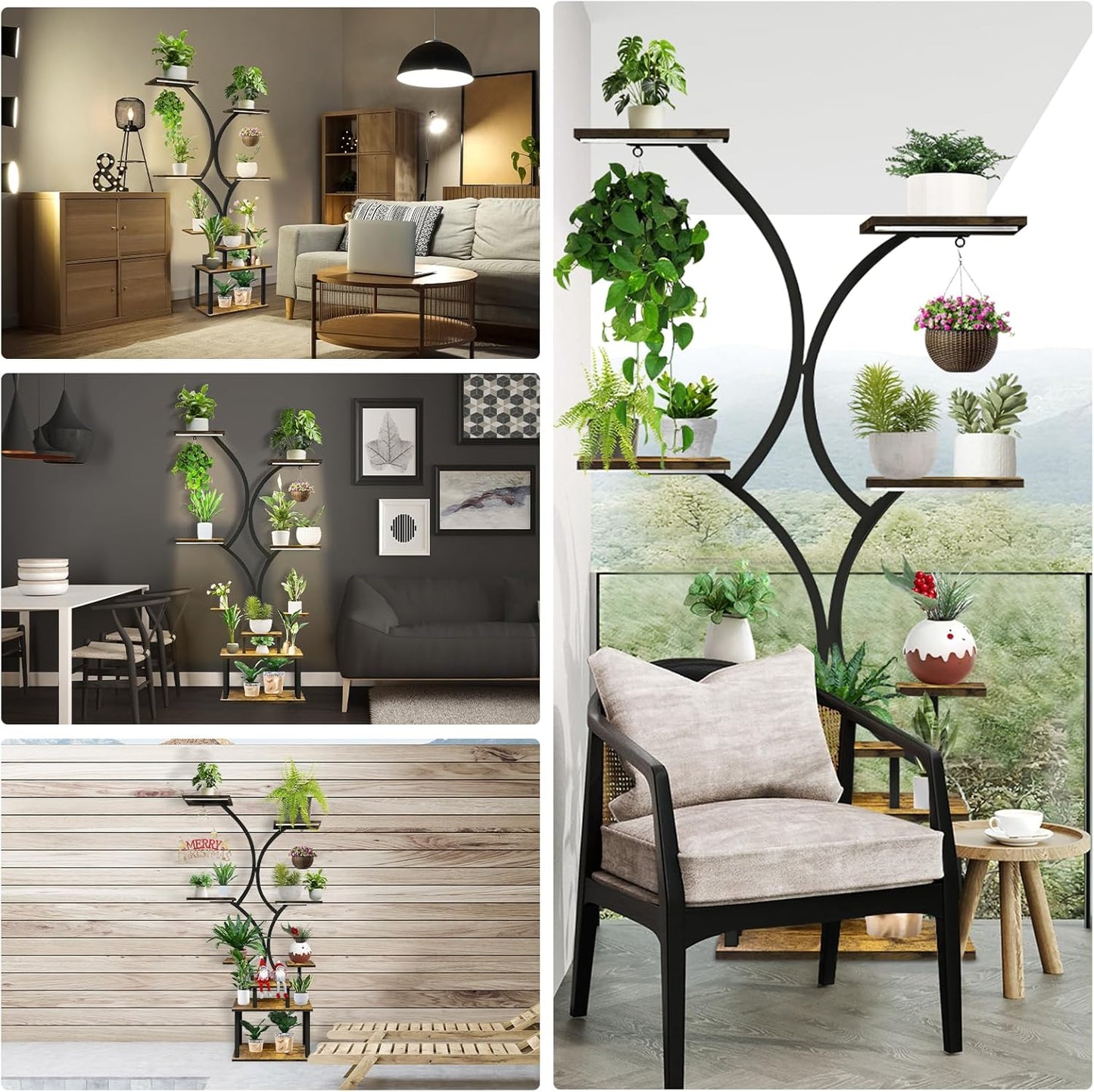 Plant Stand with Grow Lights, 9 Tiered Indoor Plant Shelf, 65” Tall Plant Holder for Indoor Plants Multiple, S-Shaped Metal Corner Plant Rack with Hanger for Home, Patio