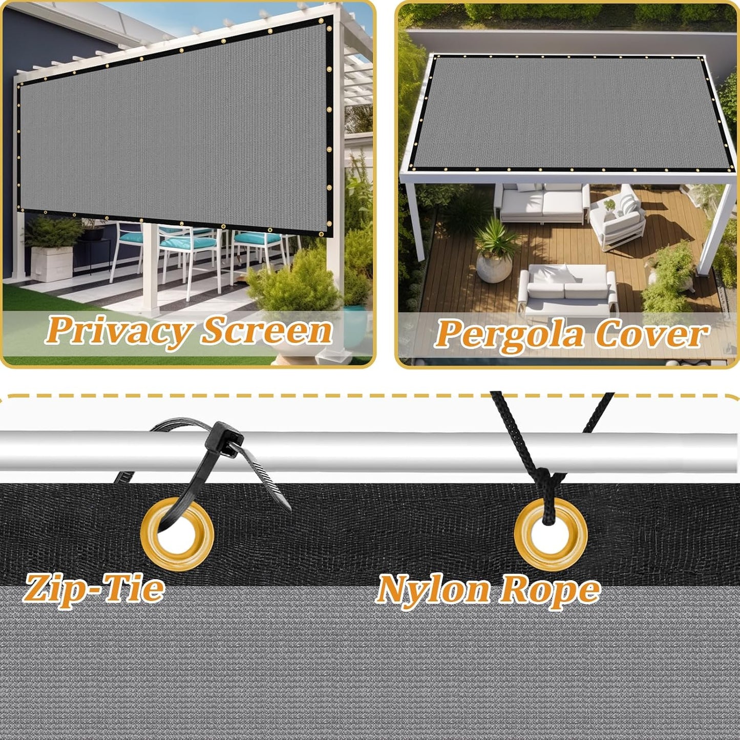 Shade&Beyond Customized Size 13' X 20' Shade Cloth with Grommets, 90% UV Protection UV Protection Mesh Tarp Sun Screens for Patio GN01, Light Gray